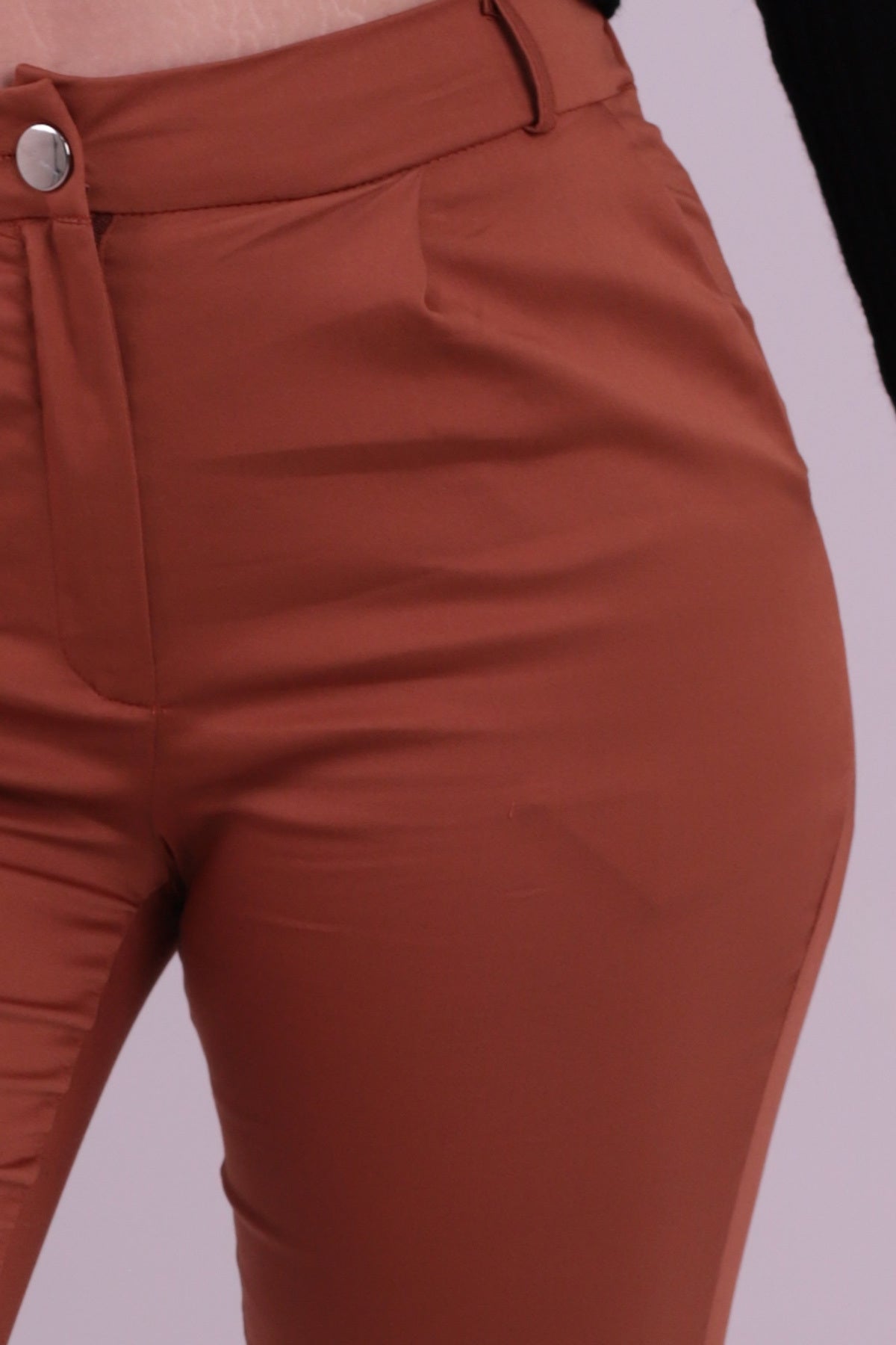 Women's Tan Elastic Waist Folded Leg Trousers ARM-26K136042