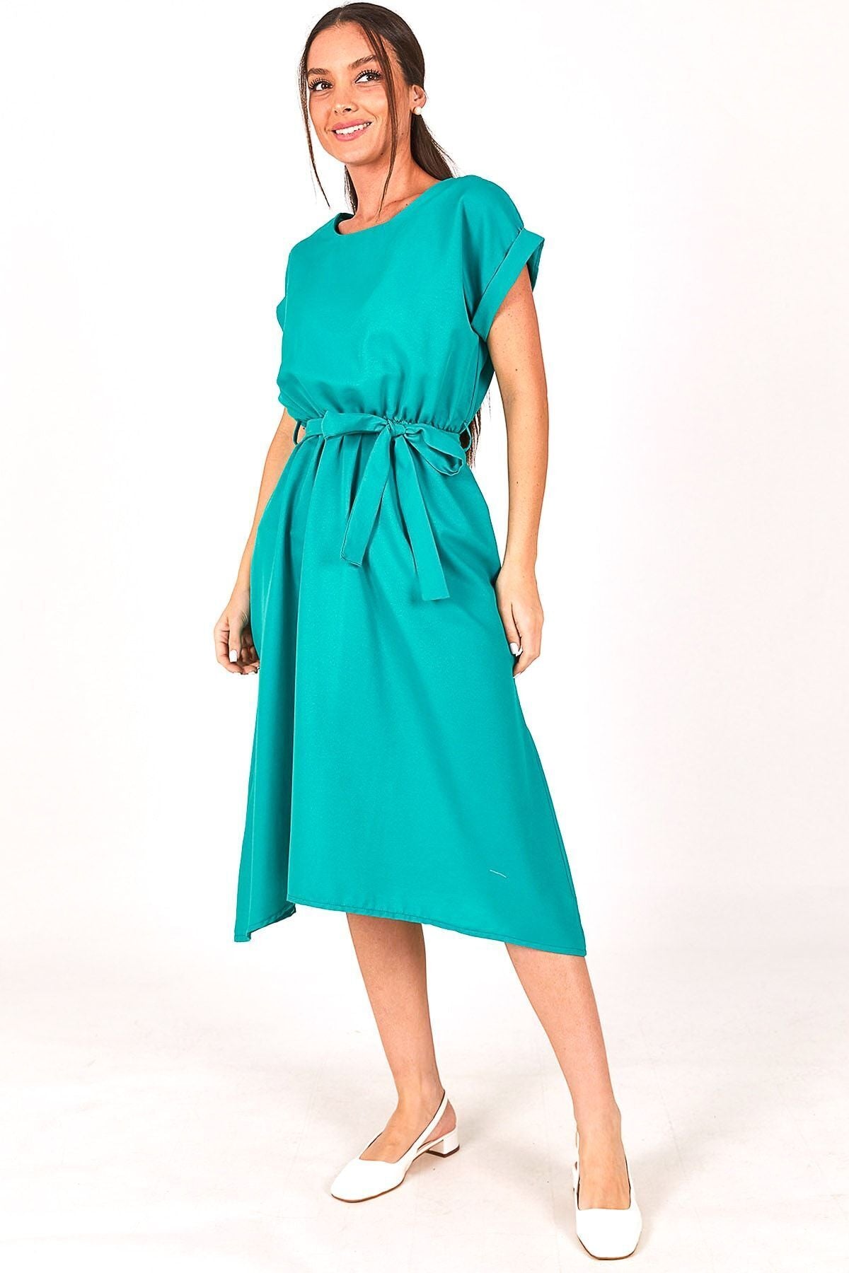Women's Turquoise ELASTIC WAIST DRESS ARM-18Y001120
