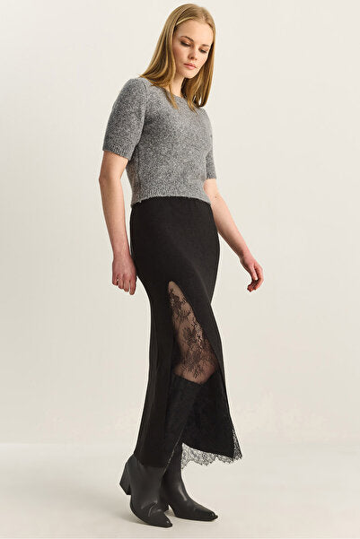 Women's Lace Detailed Slit Maxi Knitwear Skirt TE251007 60283916