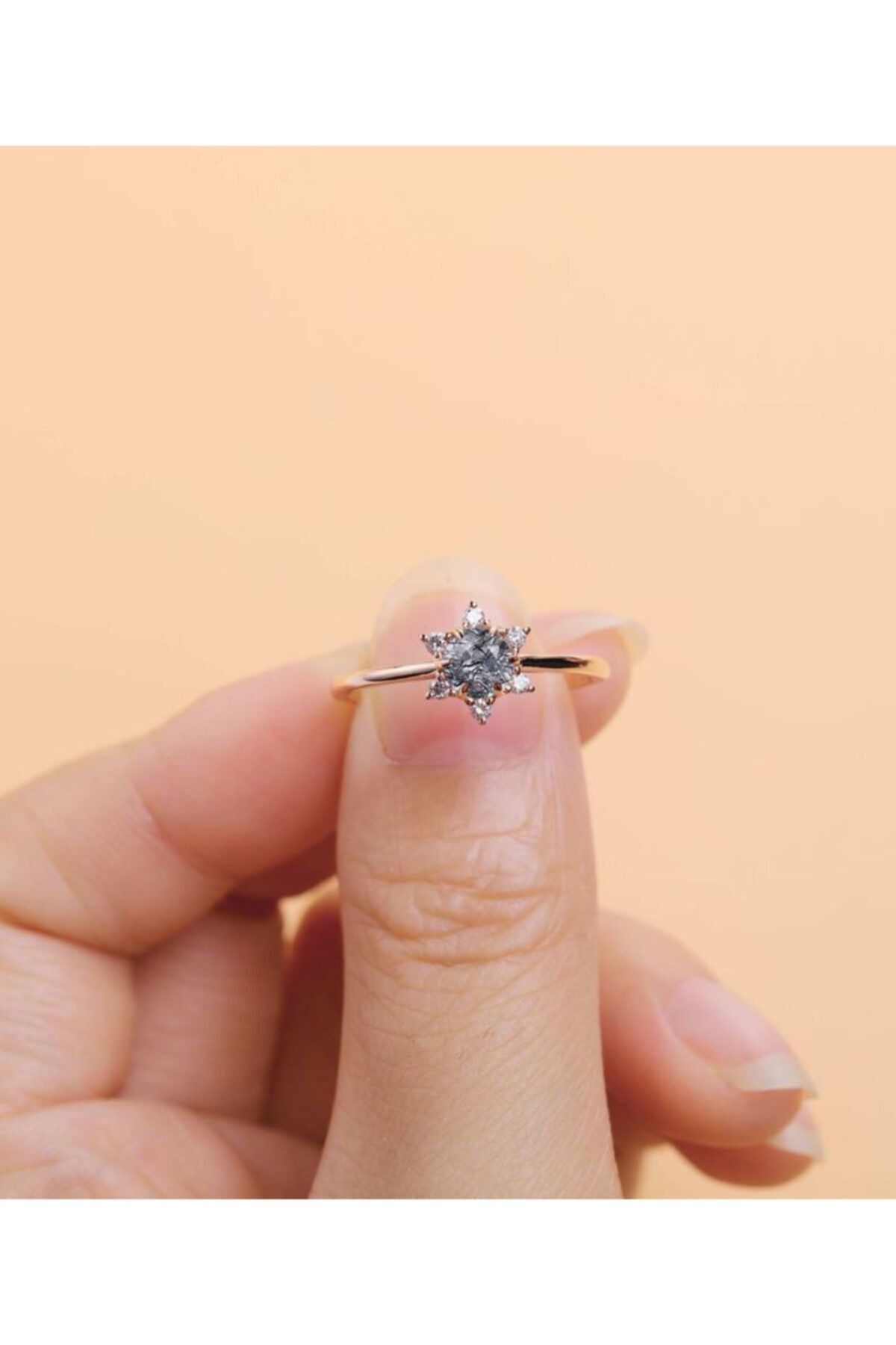 FLOWER MOTIVE TEKTAŞ 14K ROSE GOLD WOMEN'S ADJUSTABLE RING