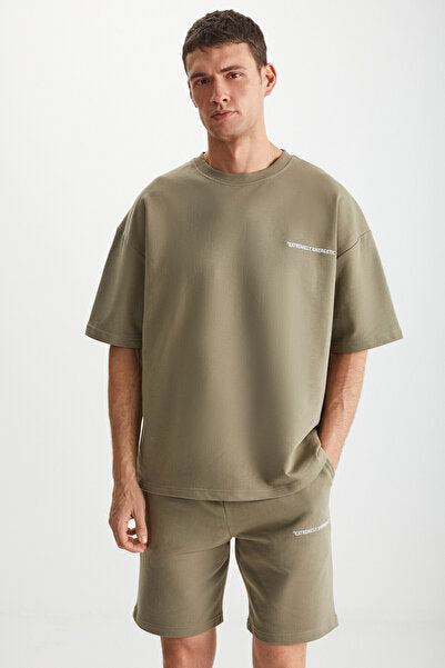 Colombia Men's 2-Piece Set Comfort Fit Relaxed Mold Text Embroidered Khaki Tracksuit Set Without Ribbon