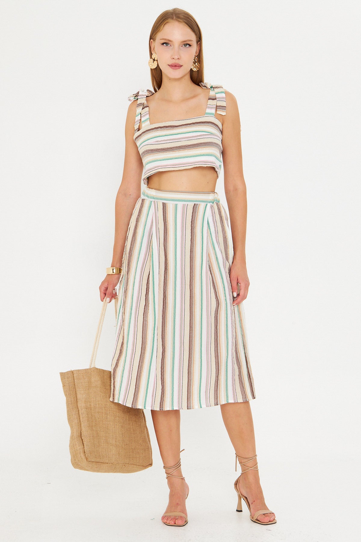 Women's Light Beige Bustier Skirt Double Suit ARM-25Y001092