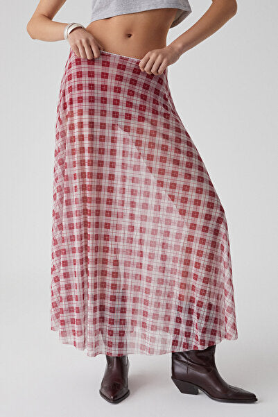 JULIANO Women's High Waist Striped Oversize Red Skirt