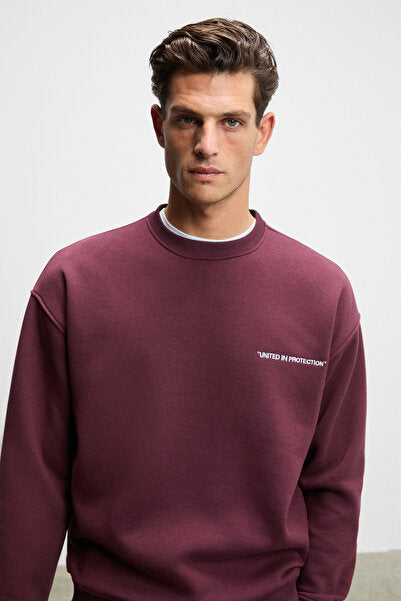 MARSHALL Men's Cotton Embroidered Relaxed Dark Claret Red Tracksuit Set