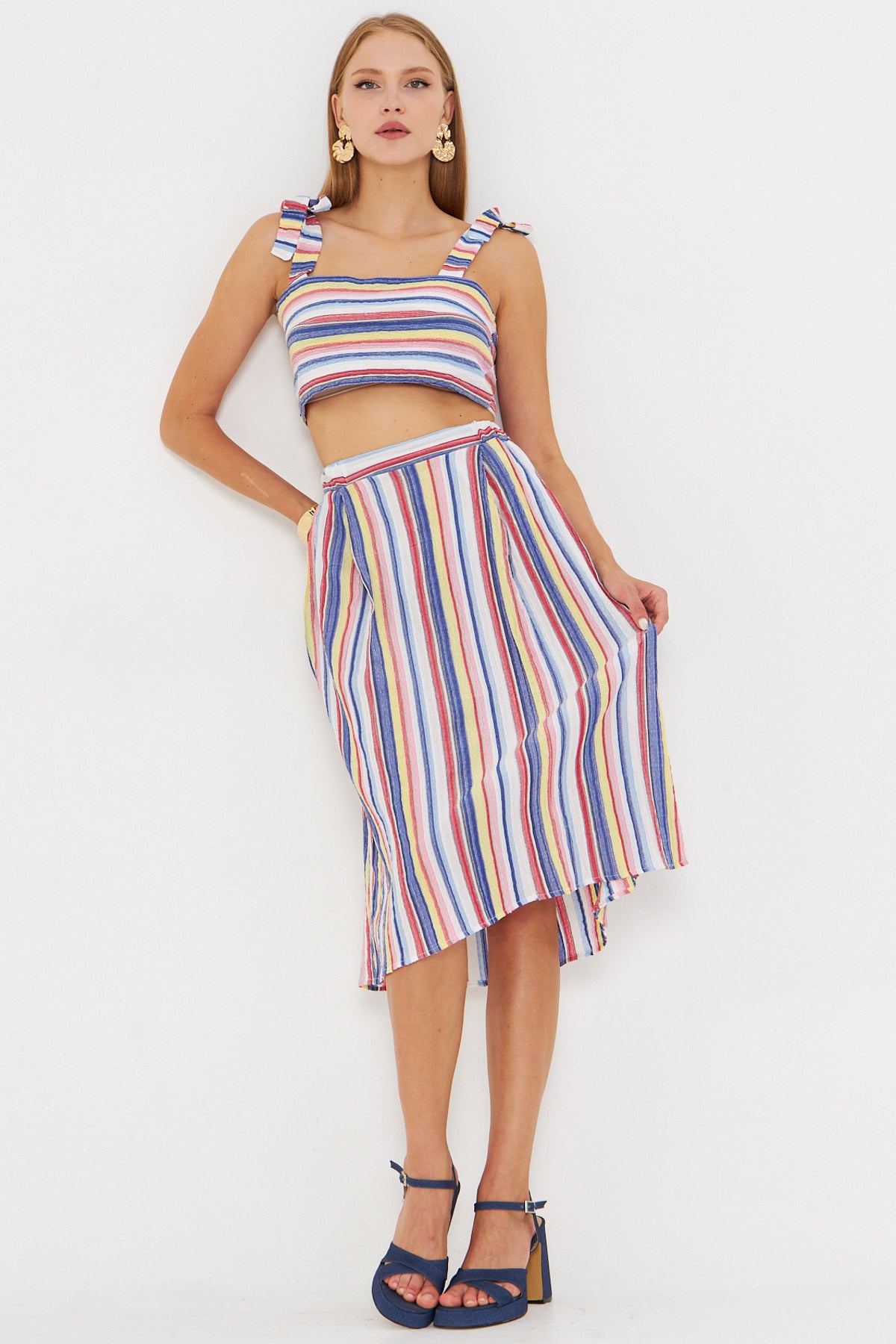 Women's Dark Navy Blue Bustier Skirt Double Suit ARM-25Y001092