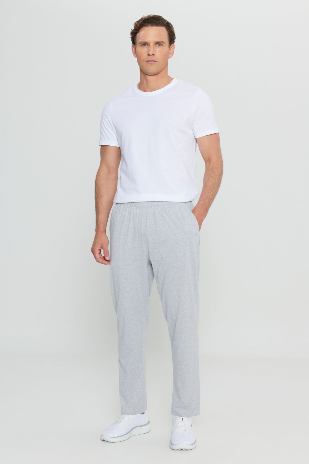 Men's gray melange cotton standard fit fit normal cut waist pajamas with rubber pocket