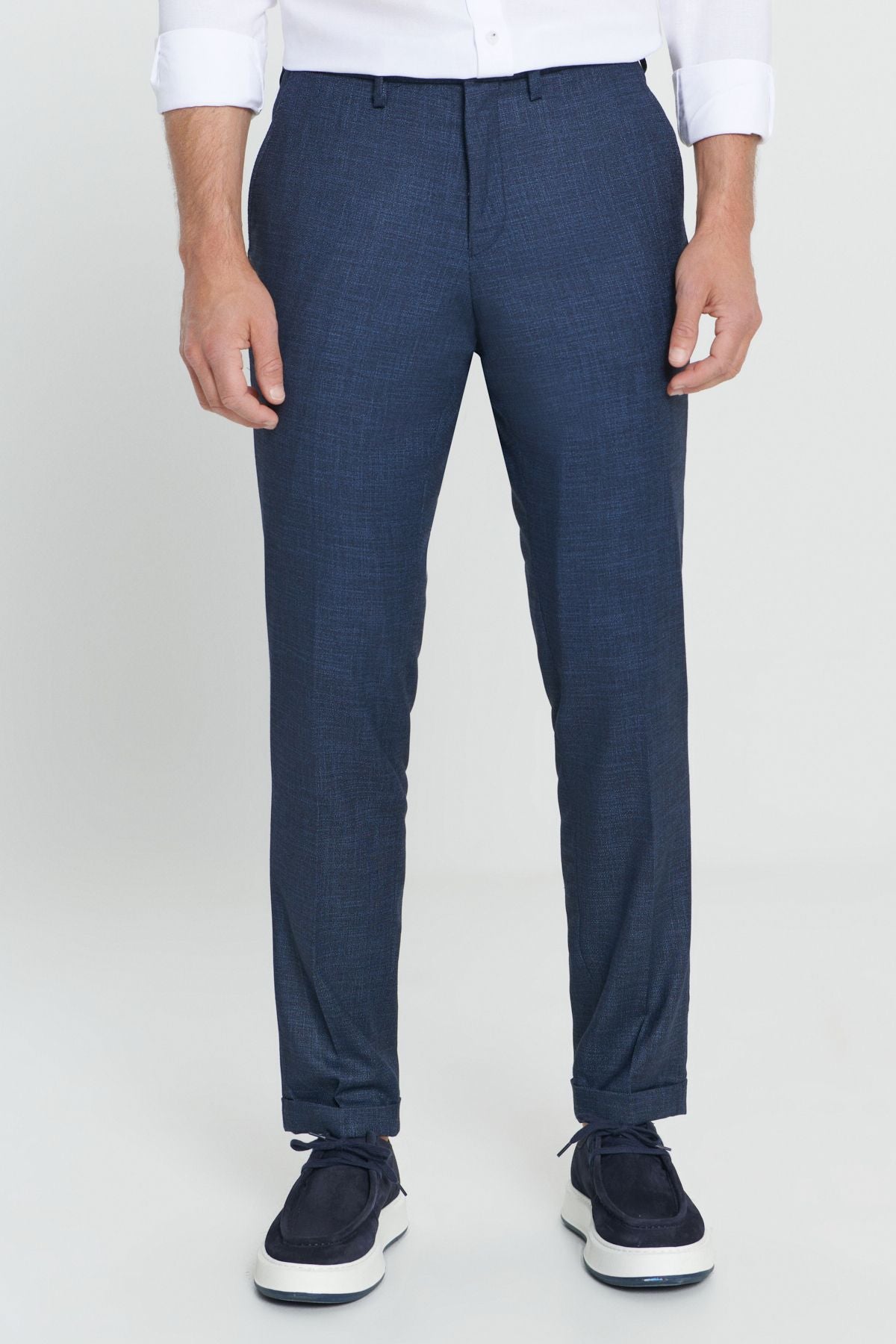 Men's navy blue comfort fit comfortable cutting side pocket patterned waist waist pants