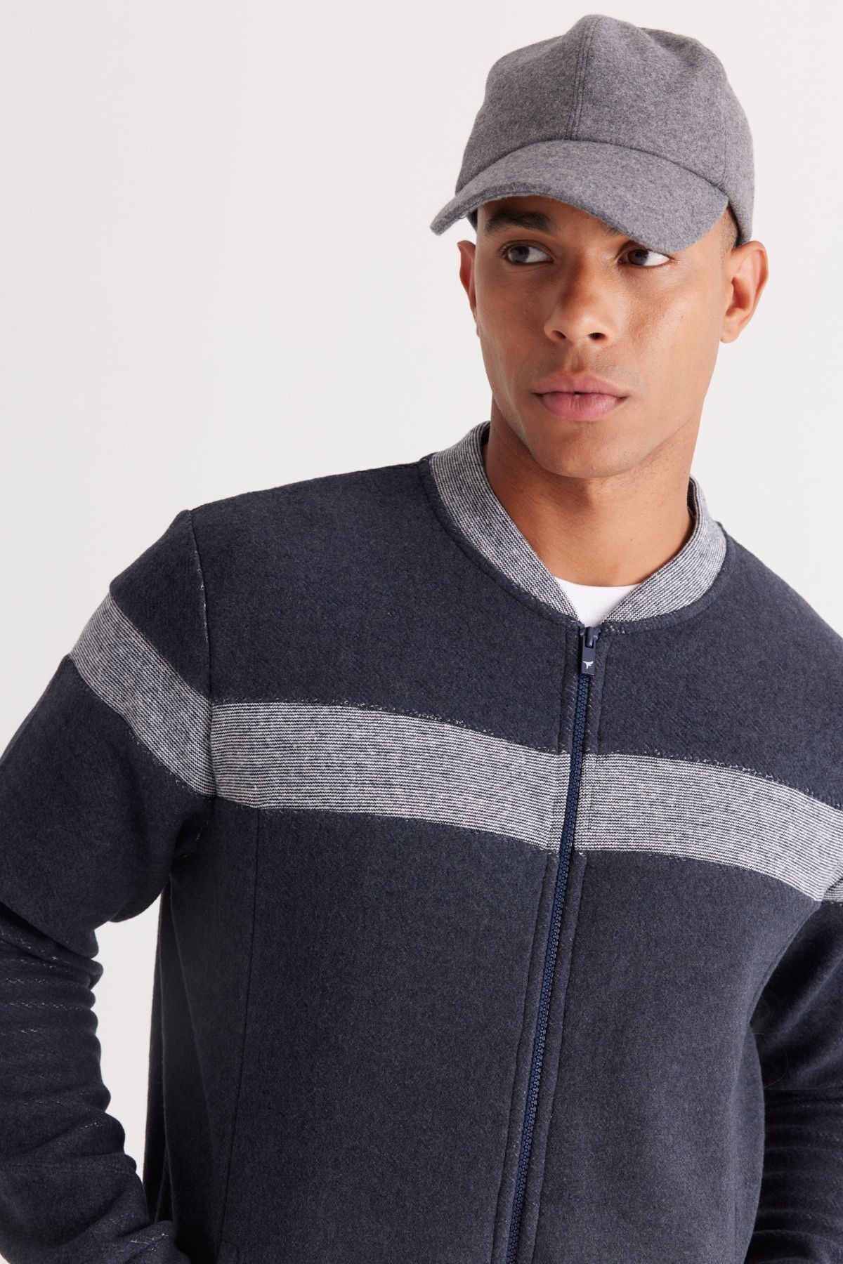 Men's Indigo Melanj Oversize Fit Plenty Cut Içi Polar 3 IP College Cotton Cotton Sweatshirt Jacket