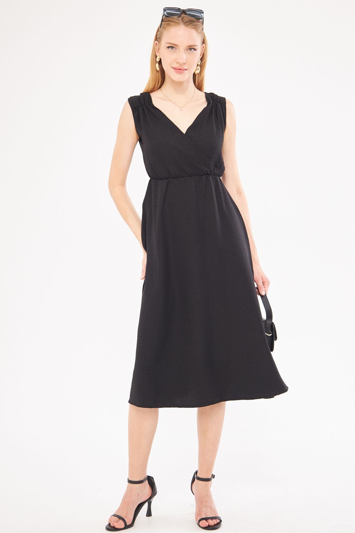 Female Black Waist and Shooter Cruve Cruve Midi Boy Dress ARM-24Y001072
