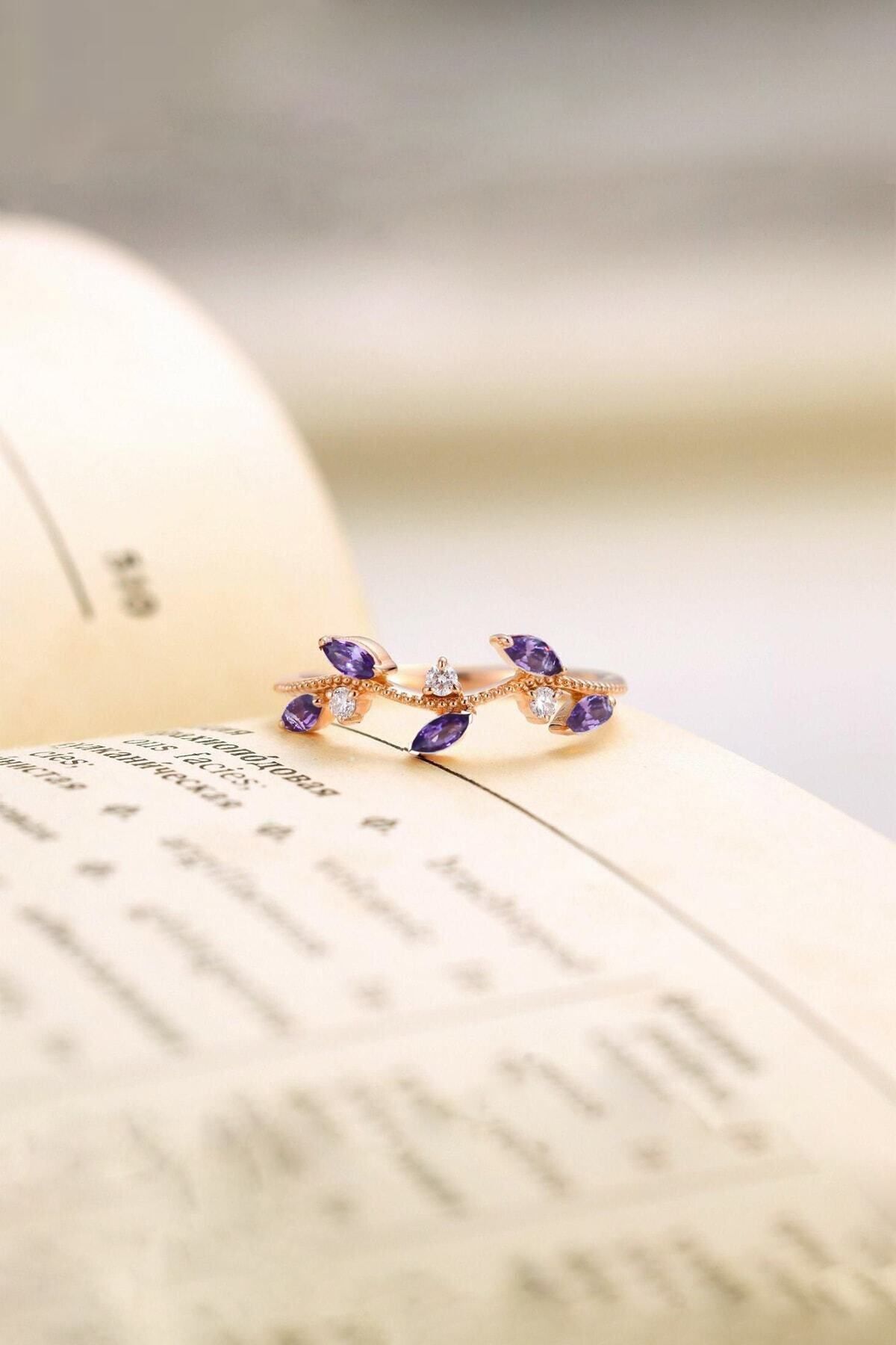 Stone ivy Purple Stone 14 K Rose Gold Plated Adjustable Women Ring