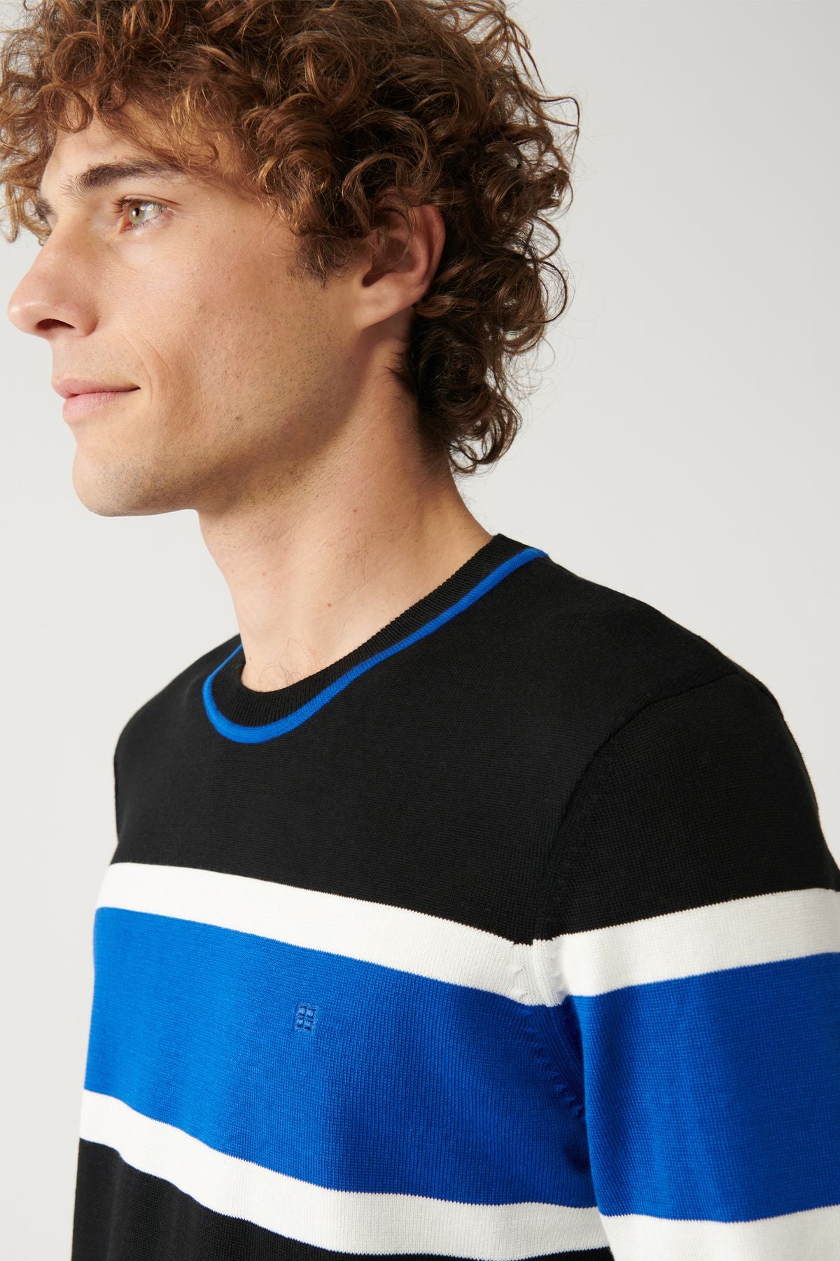 Men's black bike collar textured cotton knitwear sweater A32y5073