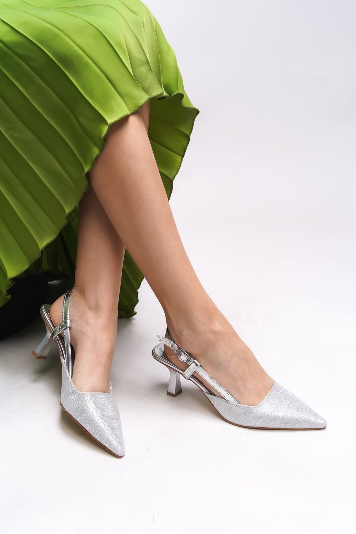 Evelniel Women Behind Open Pointed Nose Stiletto 001209 Silver texture