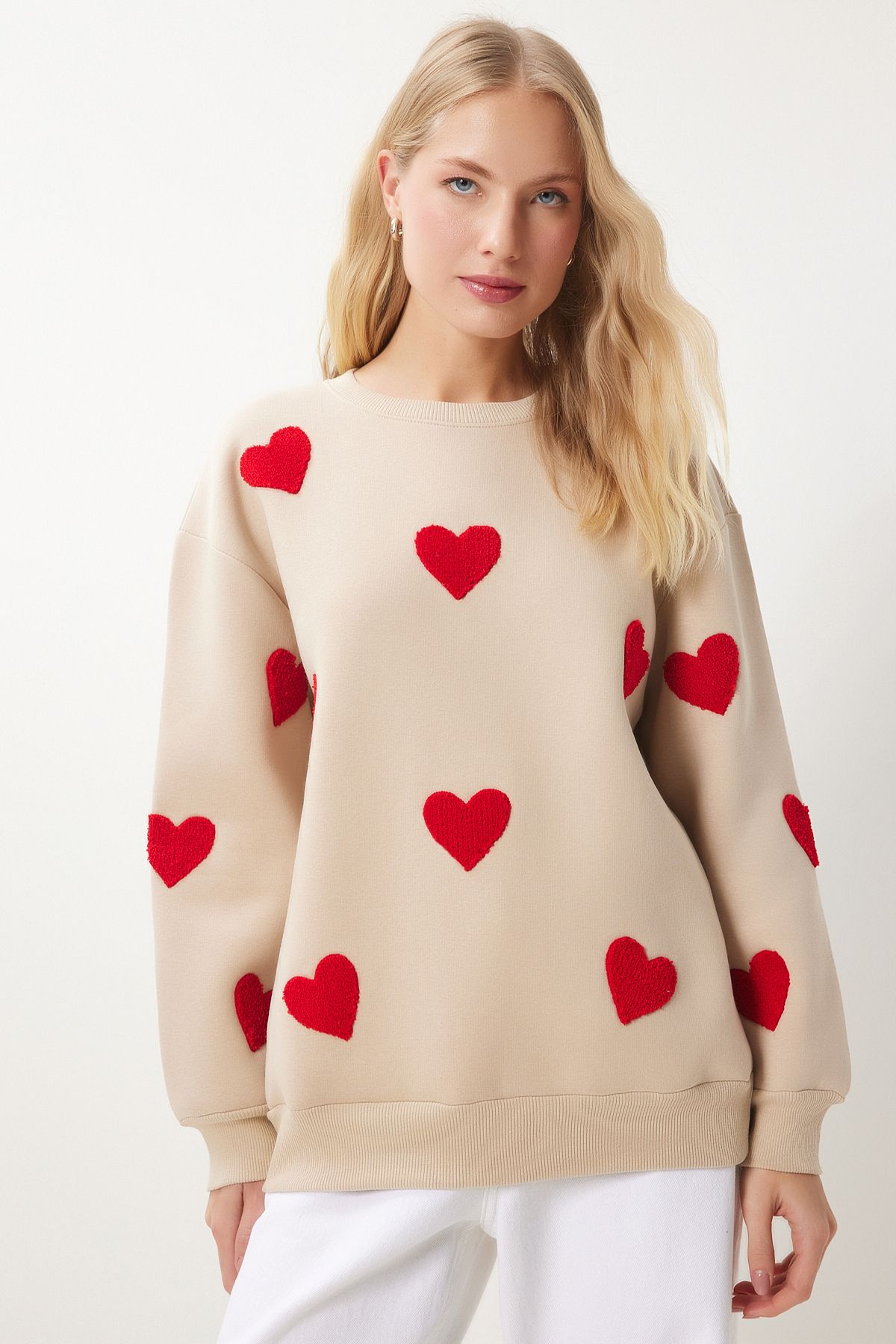 Female Biscuit Heart Textured Shadon Knitting Sweatshirt MP00030