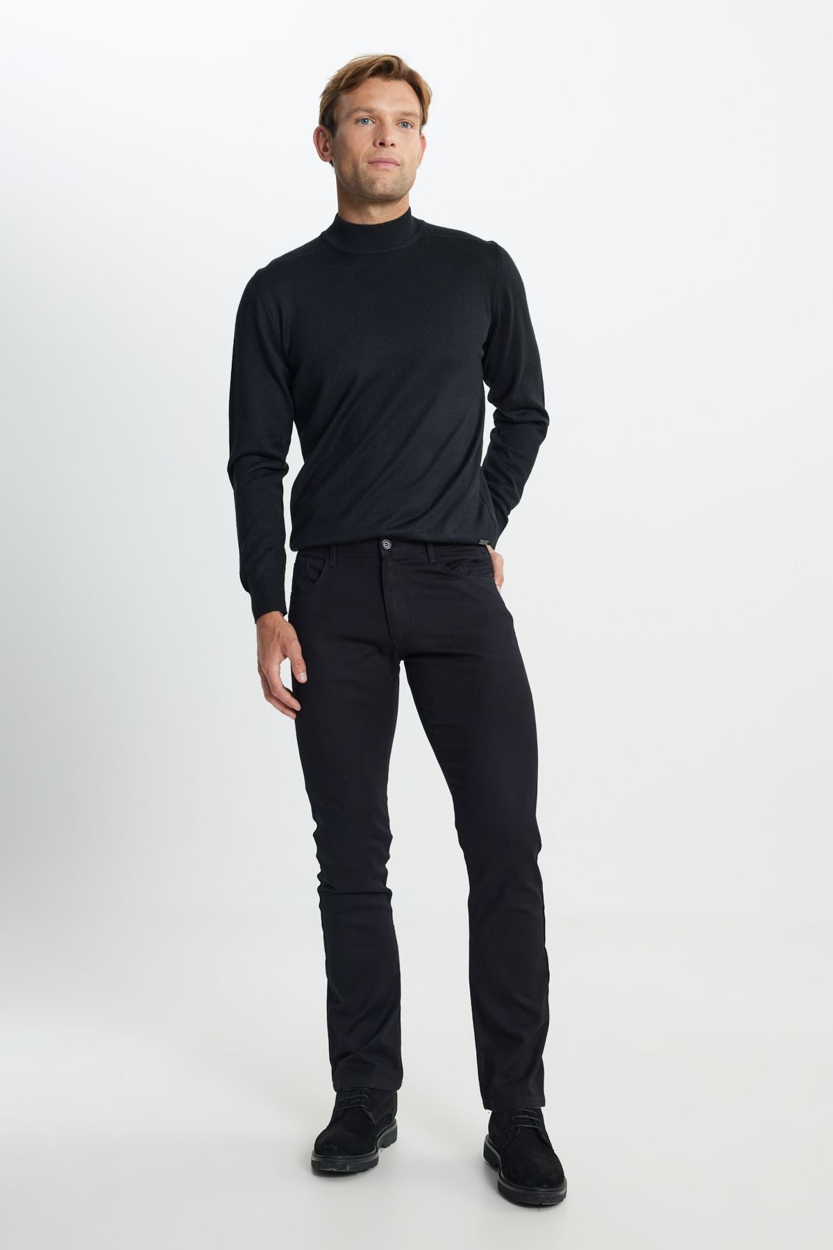 Men's Black Comfort Fit Casual Cut Cotton Amelor 5 Pocket Greensboro Flexible Pants