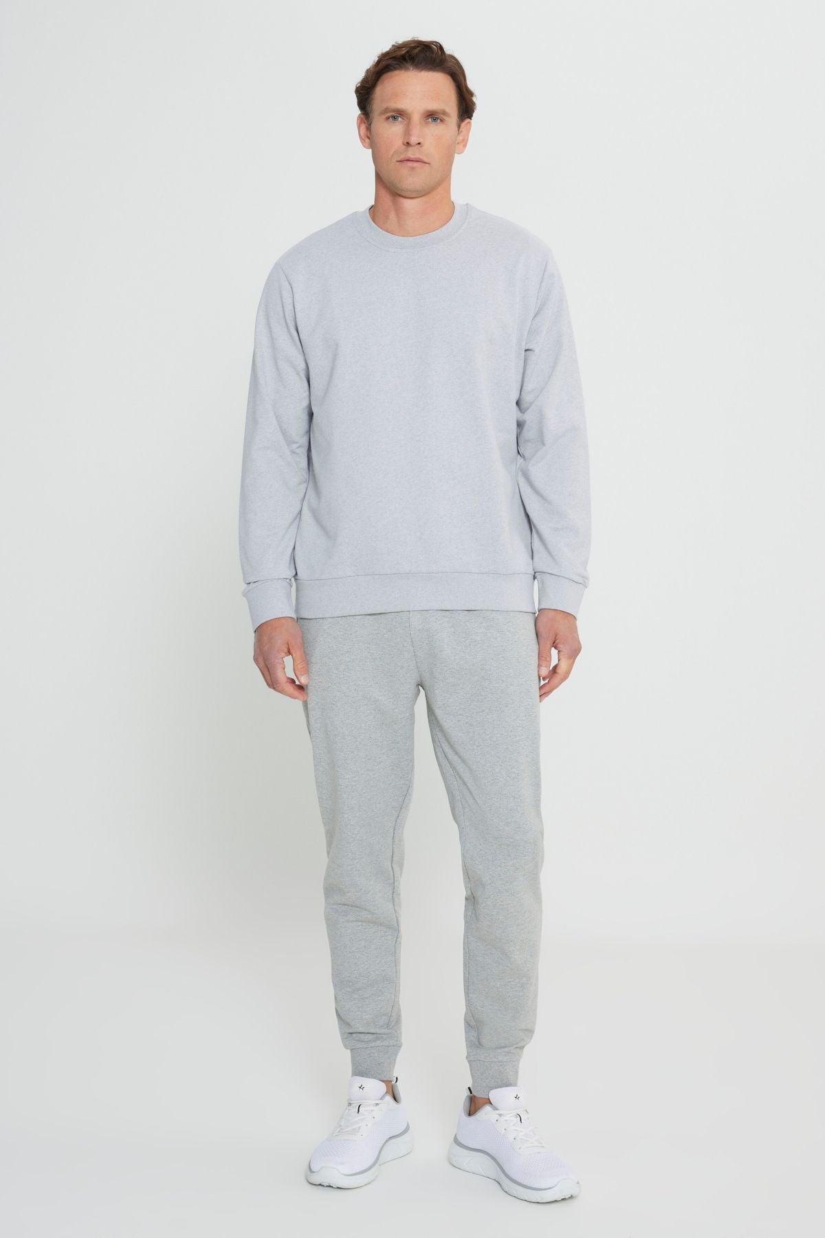 Men's Gray Melanj Standard Fit Normal Cutting 2 Yarn Cotton Bike Collar Sweatshirt