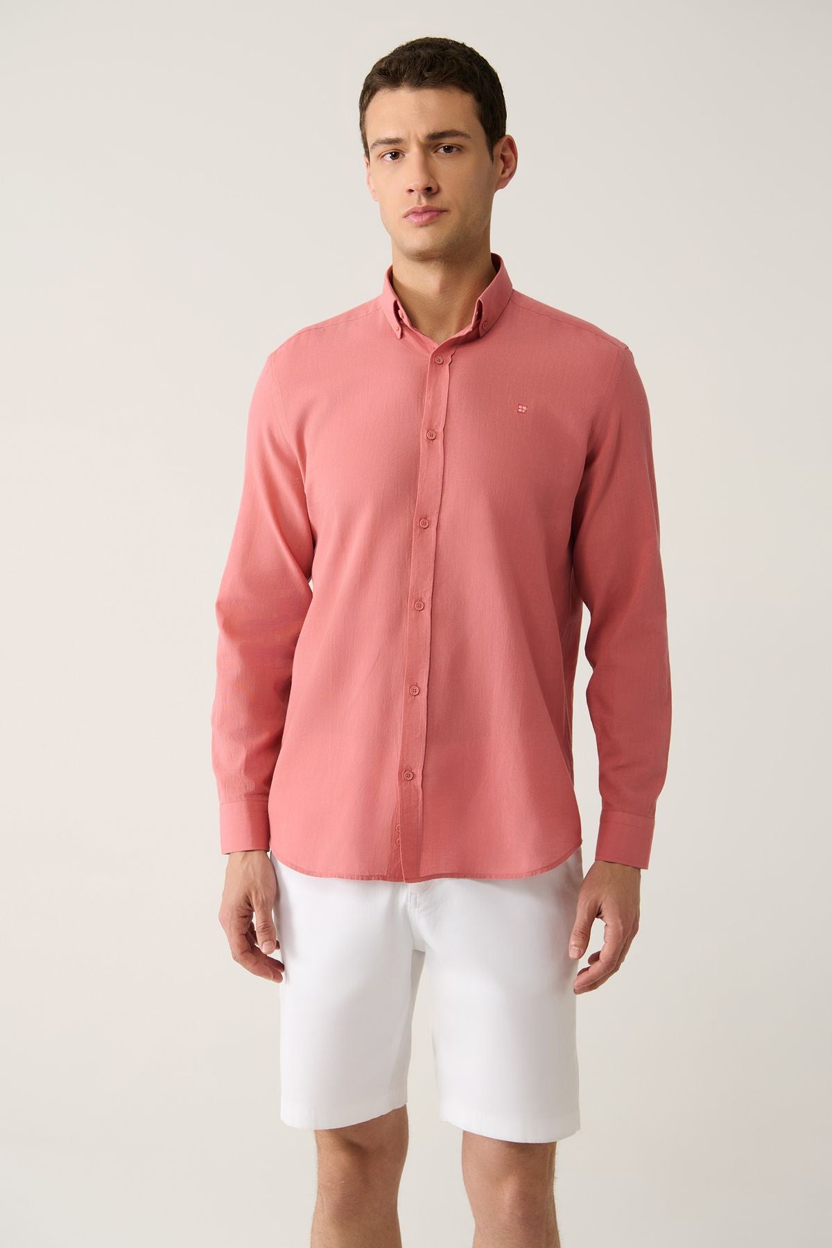 Men's Rose Drunk 100 %Cotton Futter Soft Key buttoned Neck Shirt E002206