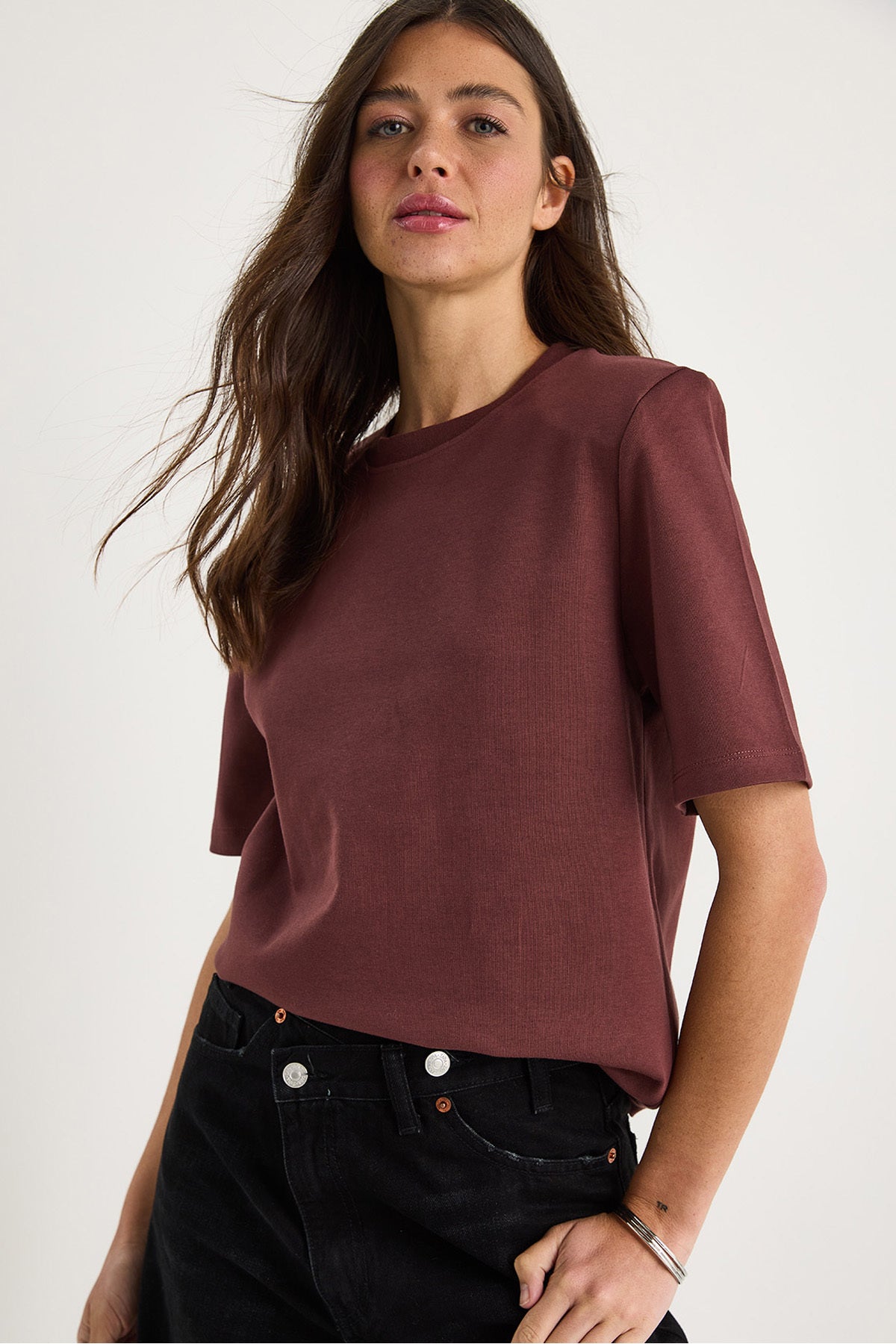 Women's Crew Neck Padded Cotton Basic T-Shirt 241134 60283128