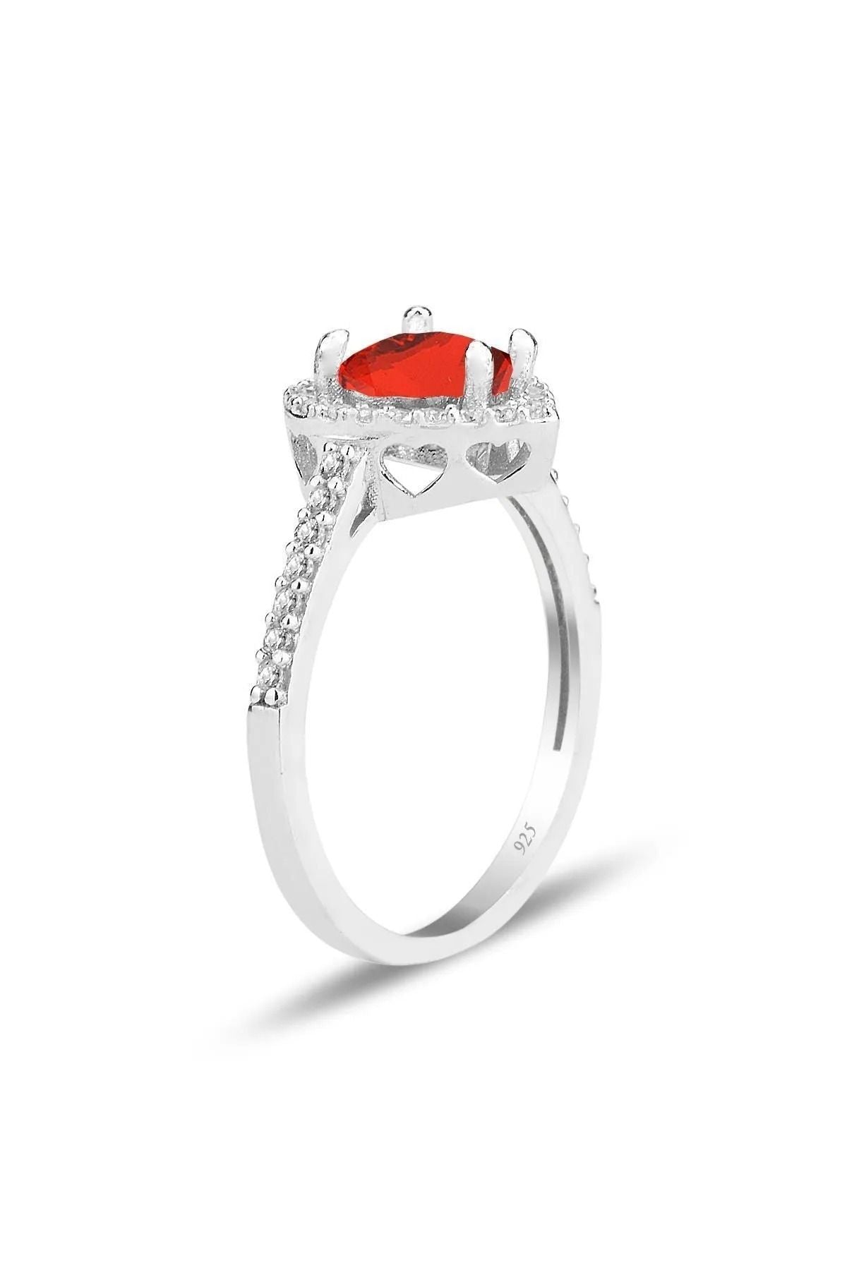 Diamond Monture Red Stone Silver Plated Adjustable Woman Ring