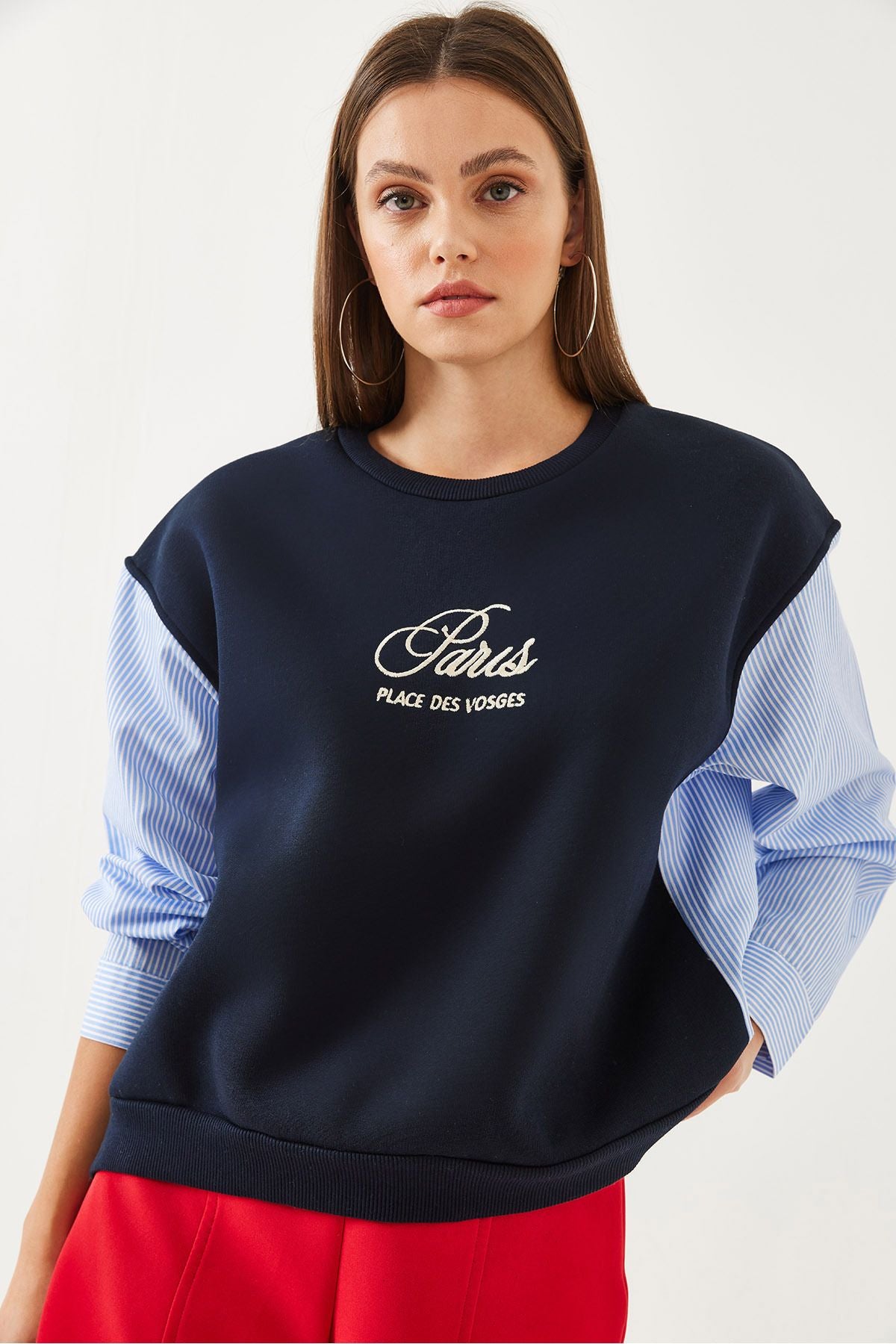 Female Bicycle Neckline Shirt Sleeve Switch 3 Yarn Sweatshirt 60351001