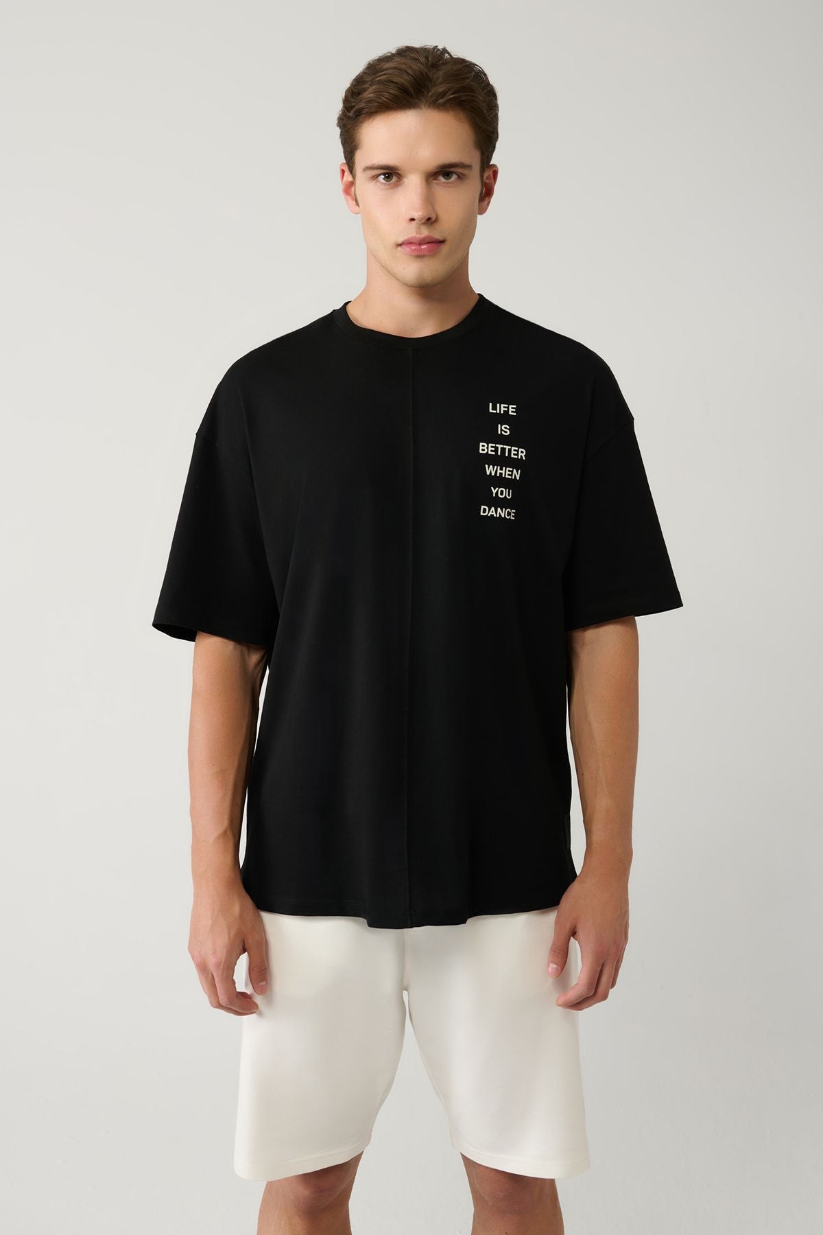 Men's Black 100 %Cotton Bicycle Collar Printed Cotton T-Shirt A41y1378