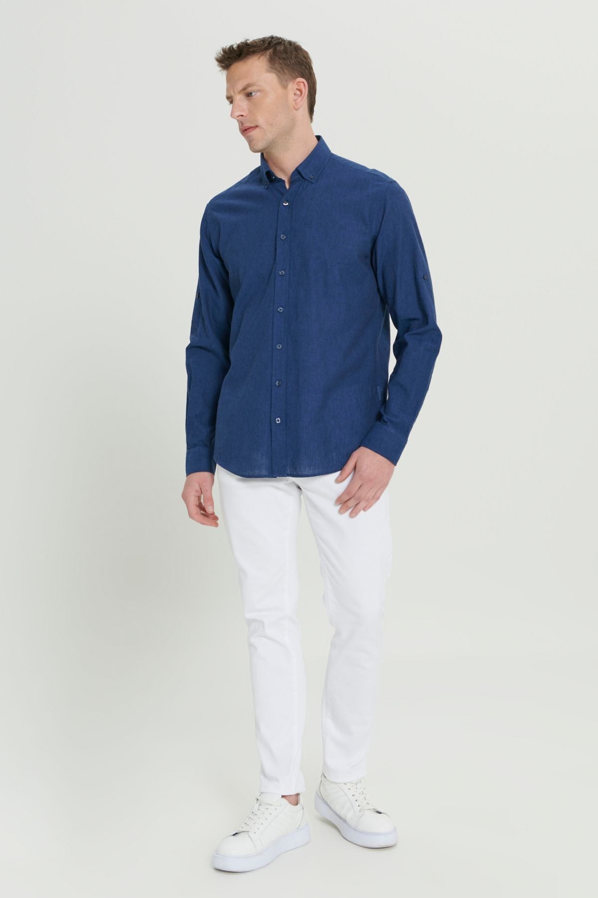 Men's Indigo Kenen Comfort Fit Casual Cutting Buttoned Neck Casual Shirt
