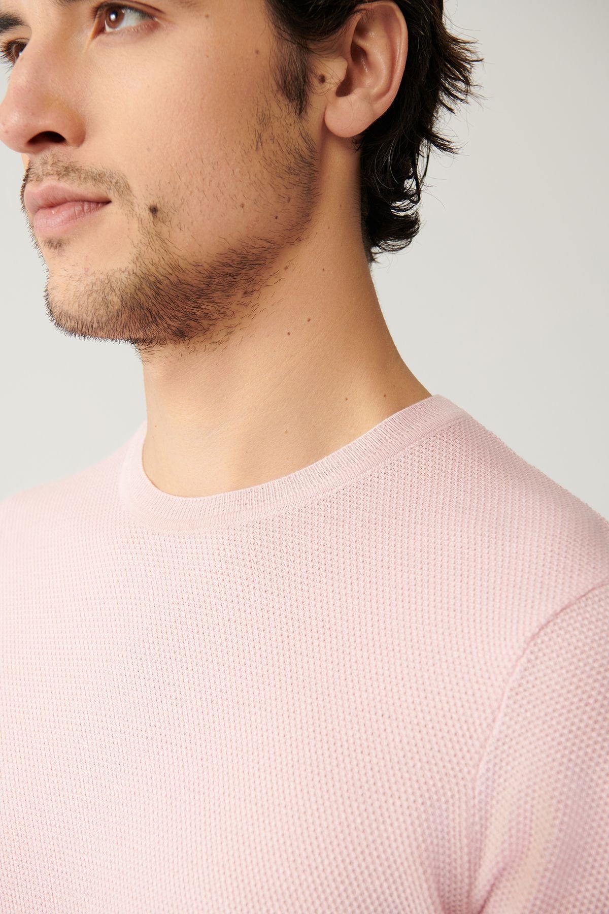 Men's Light Pink Bicycle Collar textured cotton knitwear T-shirt E005027