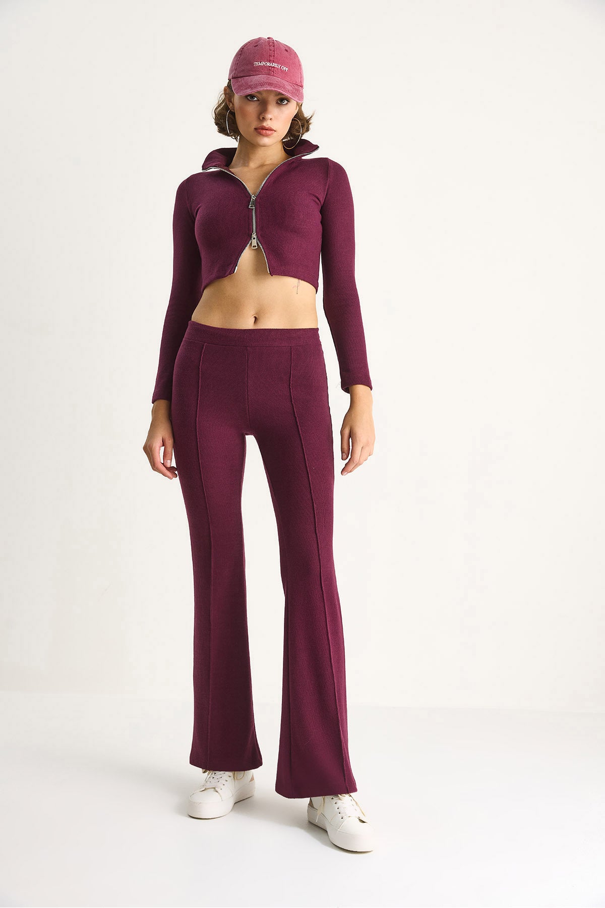 Women's Corduroy Knitted Fabric Double Zipper Detailed Turtleneck Bottom-Top Suit 2421 60284063