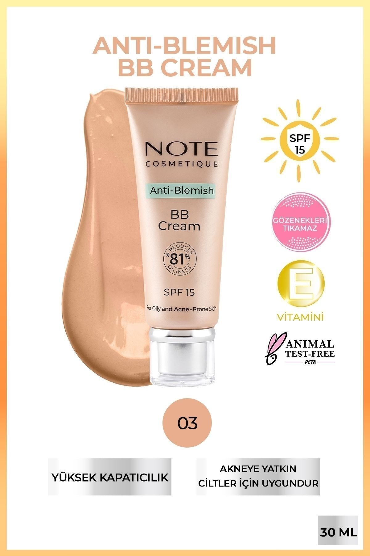 Anti -Blemish BB Cream SPF 15 Following Skin BB Cream - 03 Natural Beige