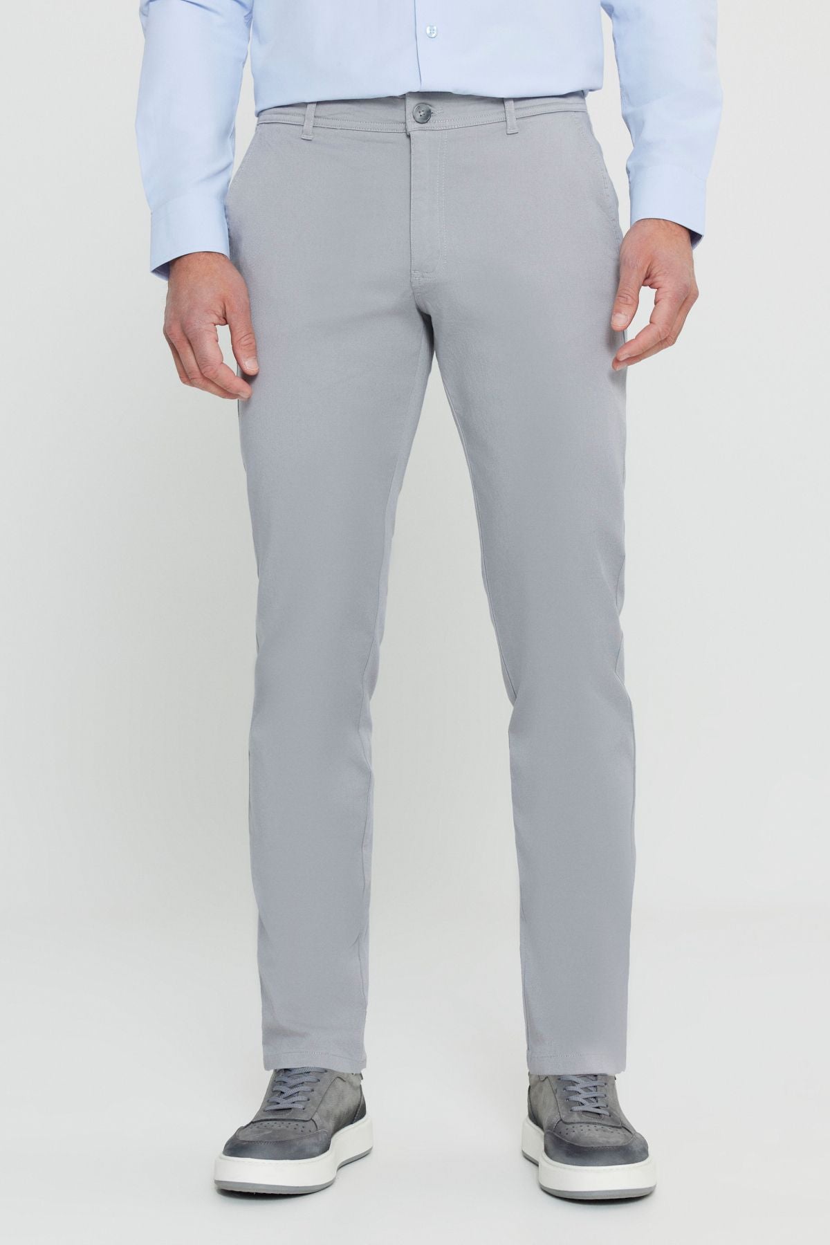 Men's gray slim fit narrow cutting side pocket cotton flexible chino pants