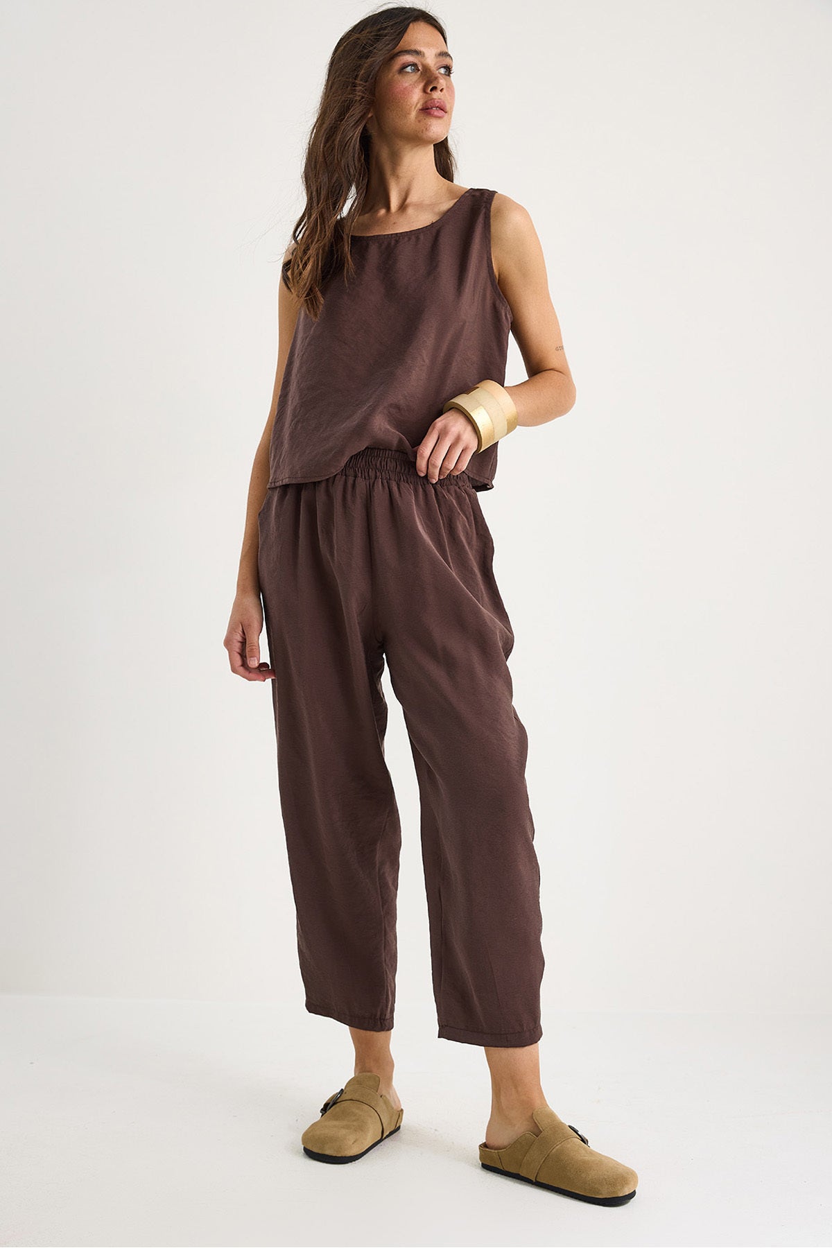 Women's Thick Strap Blouse with Elastic Waist Trousers Modal Suit 3089 60283231