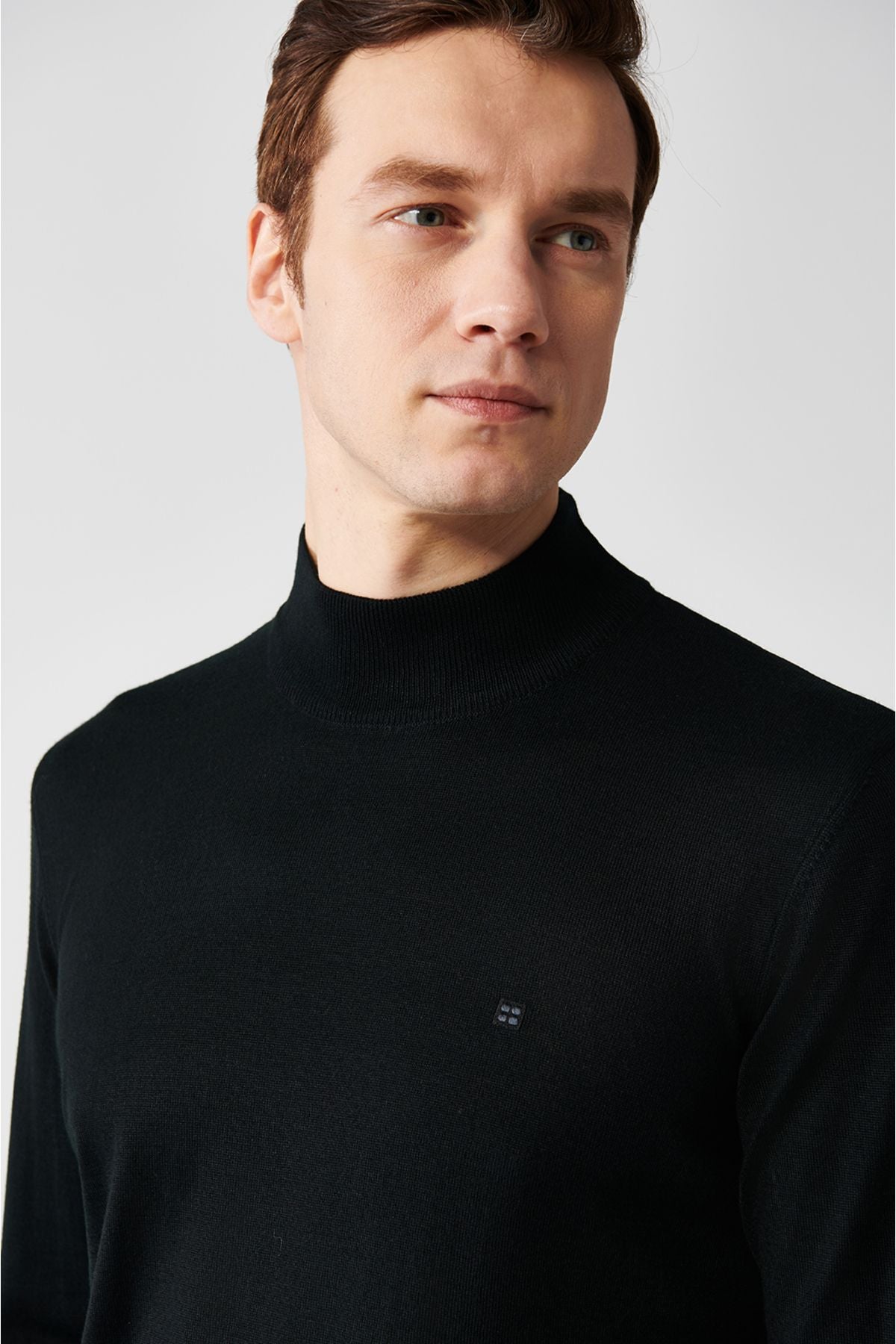 Men's black half fisherman collar wool mixed knitwear sweater B005015
