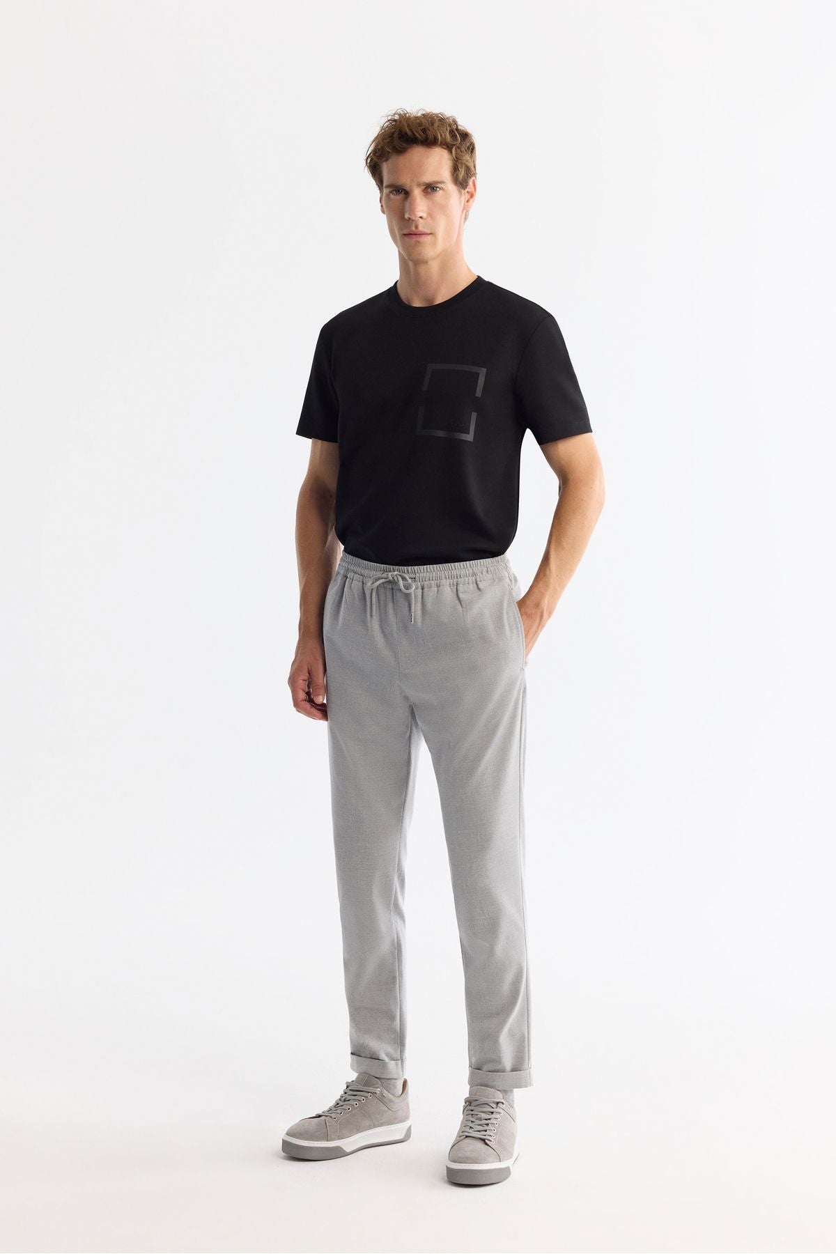 Erkek Gri Yandan Cepli Beli Lastikli Bağcıklı Duble Paça Jogger Pantolon E003000