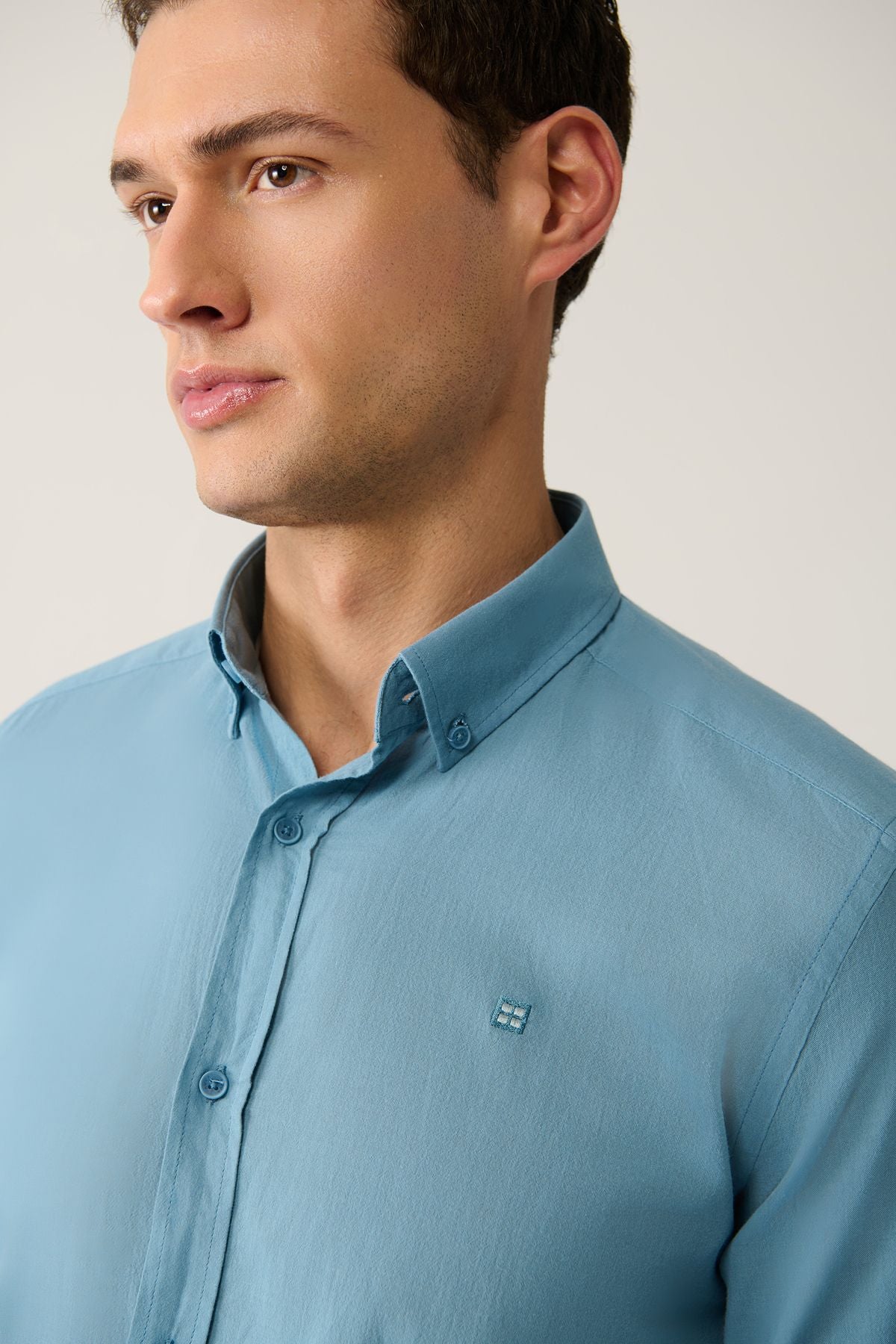 Men's Indigo 100 %Cotton Flinter Soft key buttoned collar shirt E002206