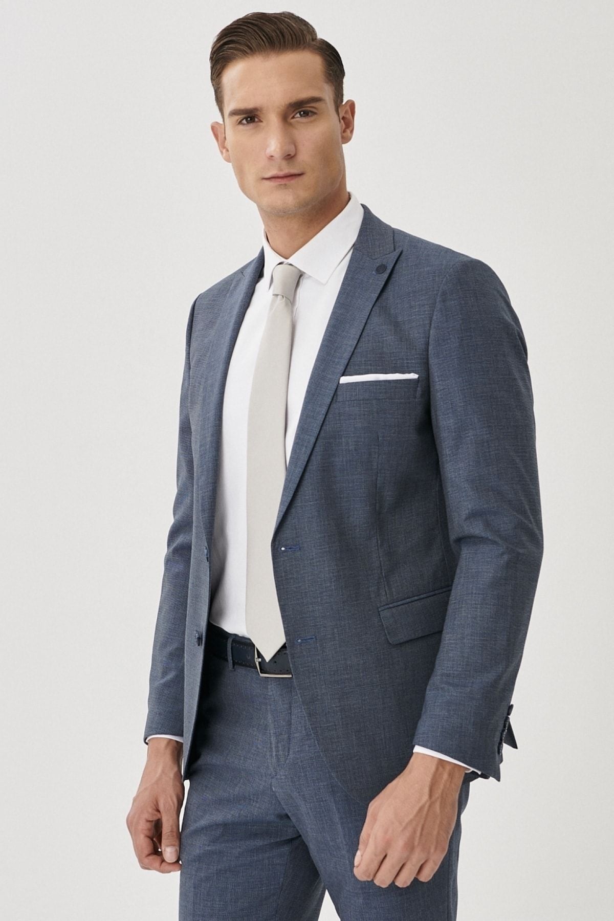 Men's Navy Blue-Blue Slim Fit Narrow Cut Narrow Cut Wool Patterned Suit
