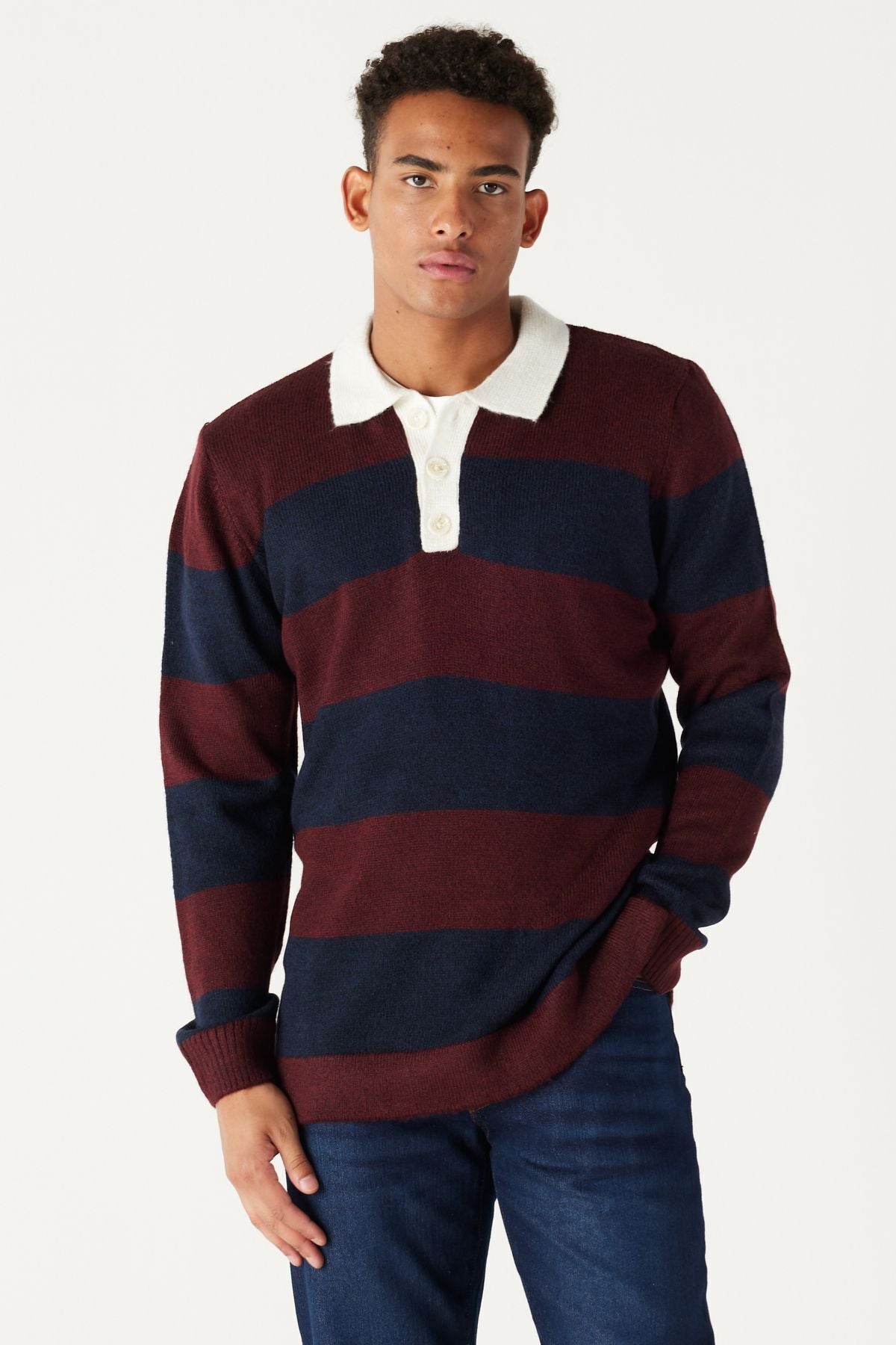 Men's Bordeaux-Lacivert Standard Fit Normal Cut Polico Kazakh