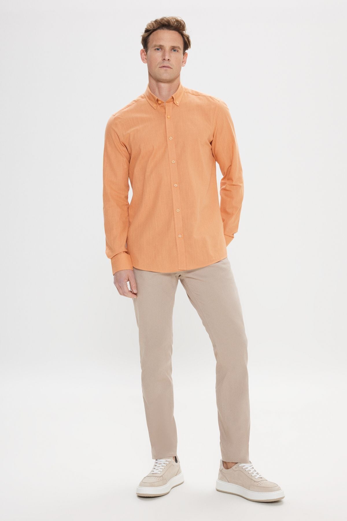 Men's Tile 100 %Cotton Breathing Fabric Flamle Oxford Slim Fit button with Fit button shirt