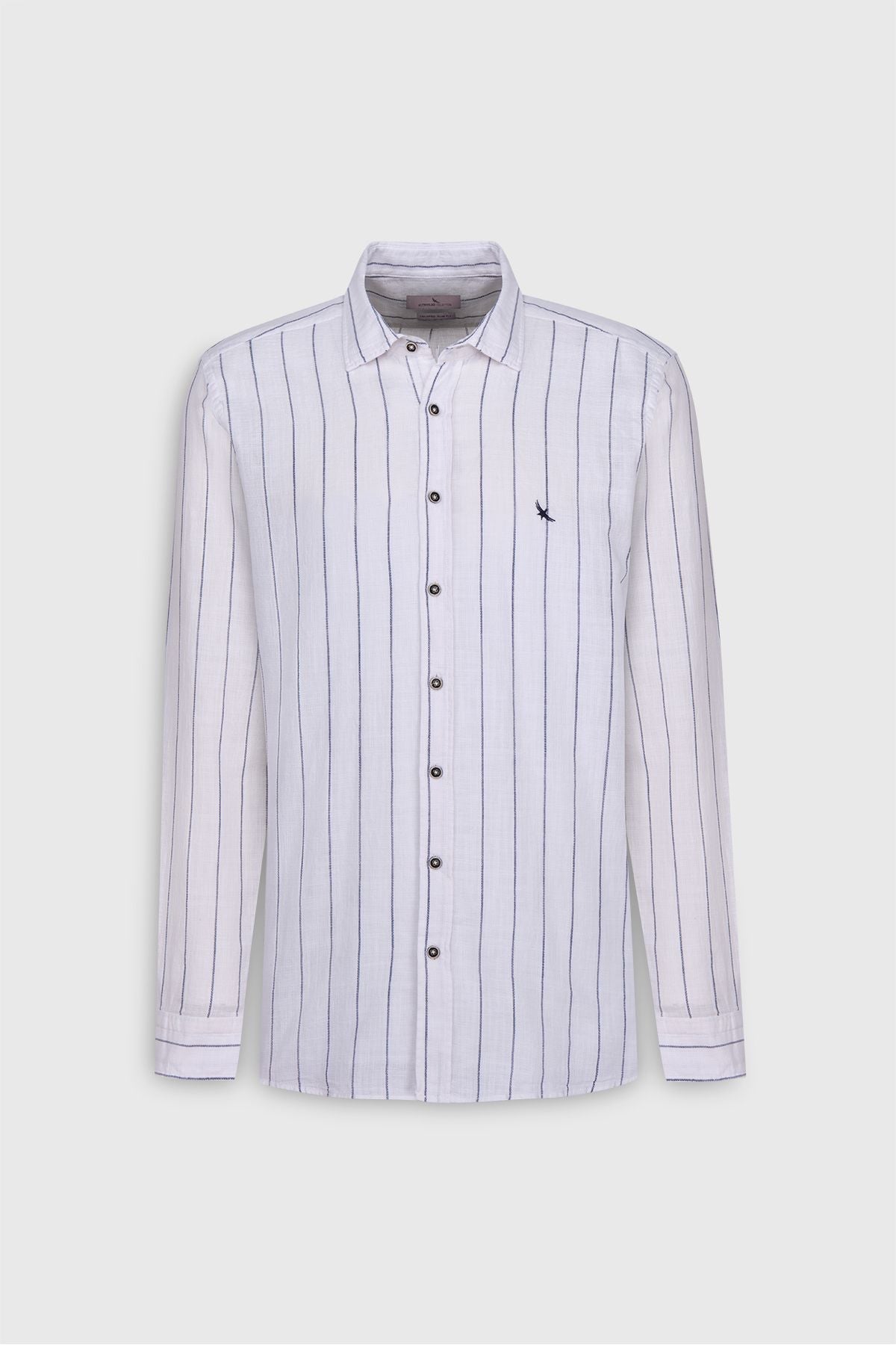Men's white-lacivert slim fit narrow cut 100 %cotton classic collar striped shirt