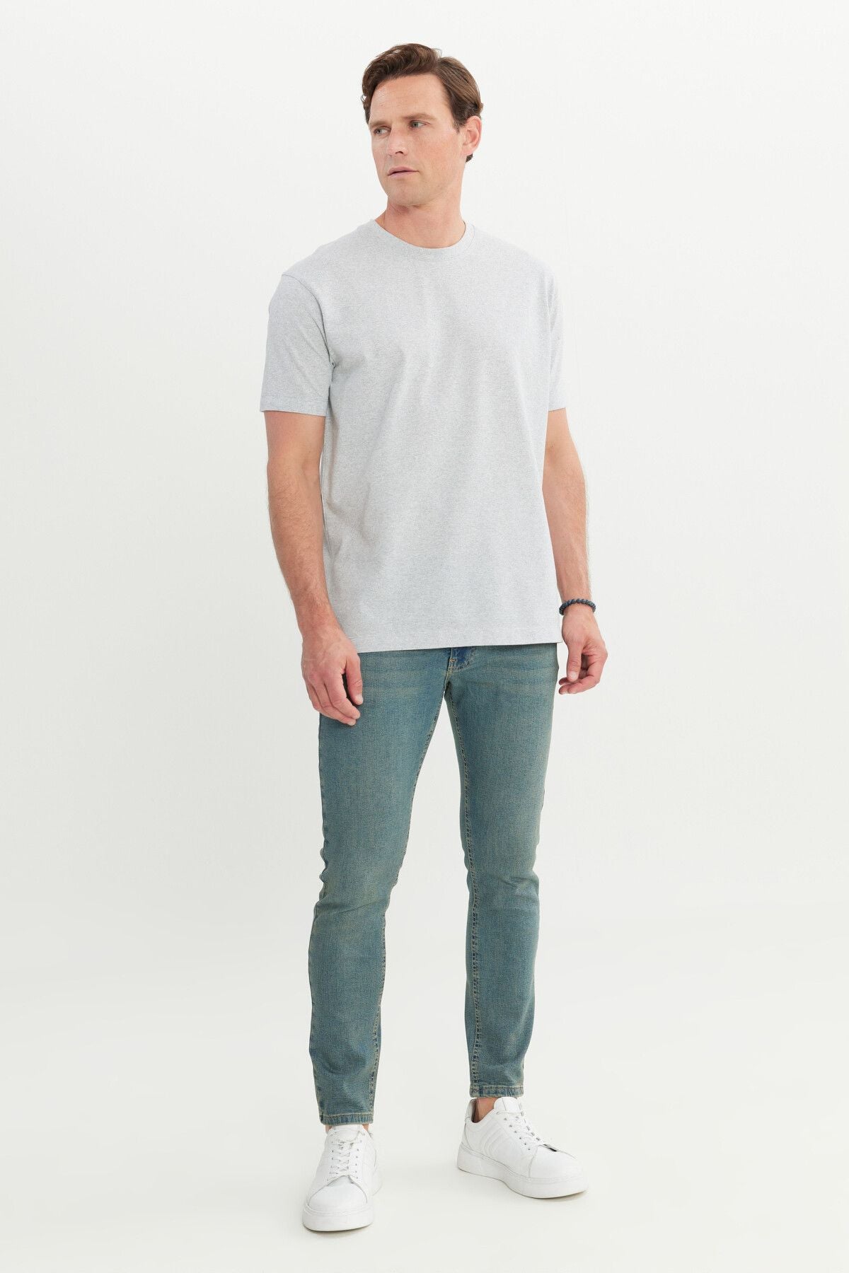Men's gray melange cotton modern fit comfortable cut bike bike collar t -shirt