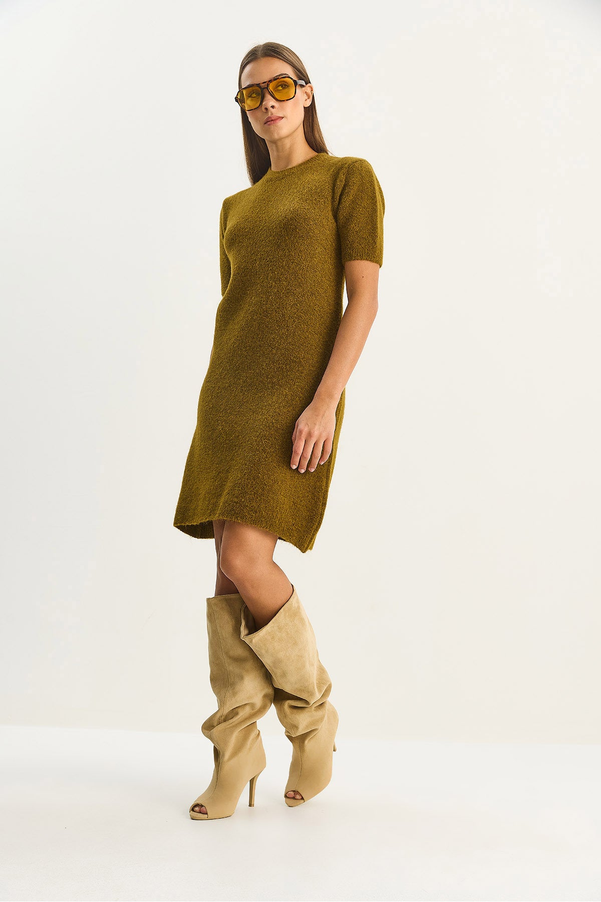 Women's Crew Neck Short Sleeve Soft Textured Knitwear Dress 2515 60283682