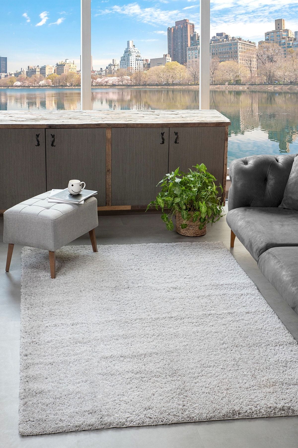 Light Gray Soft Plush Shaggy Weaving Carpet Children's Room Living Room Hall Carpet