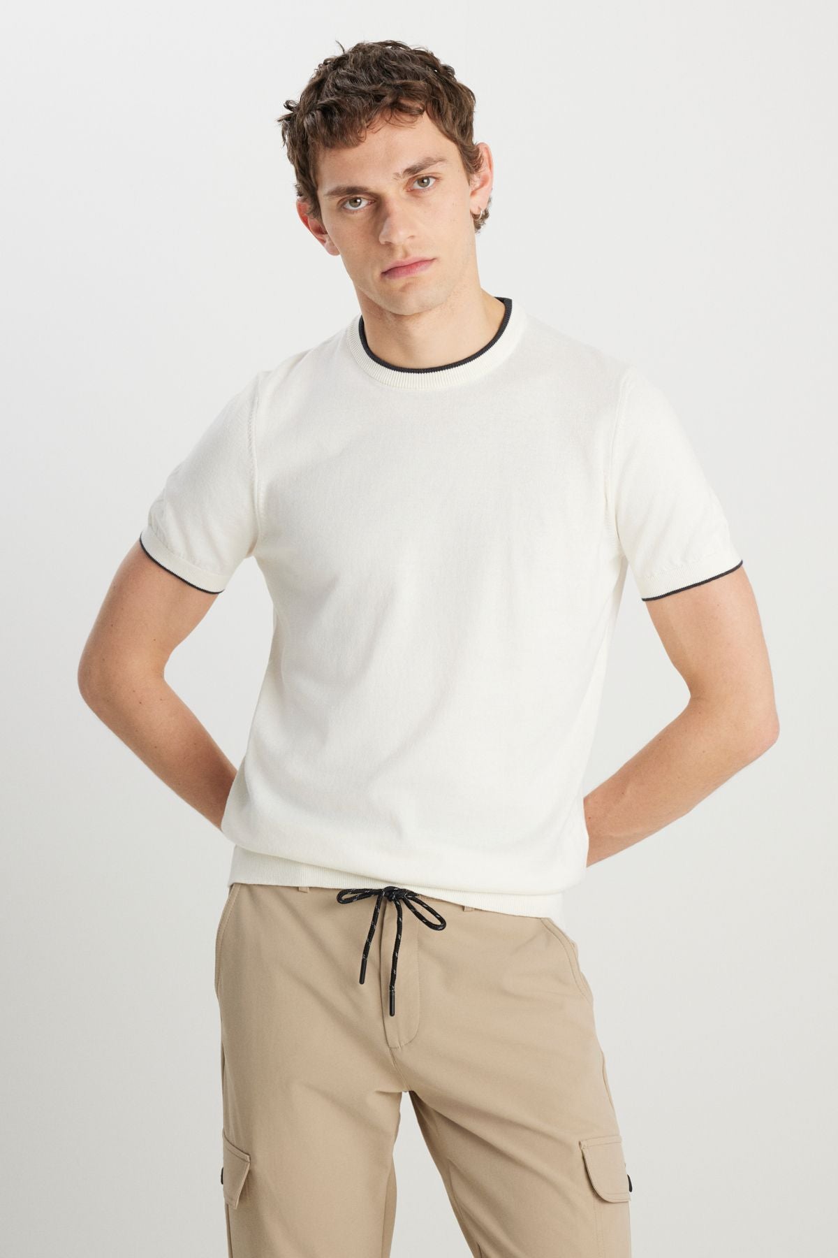 Men's Ecru 100 %Cotton Standard Fit Normal Cut Bicycle Bike Triko T -shirt