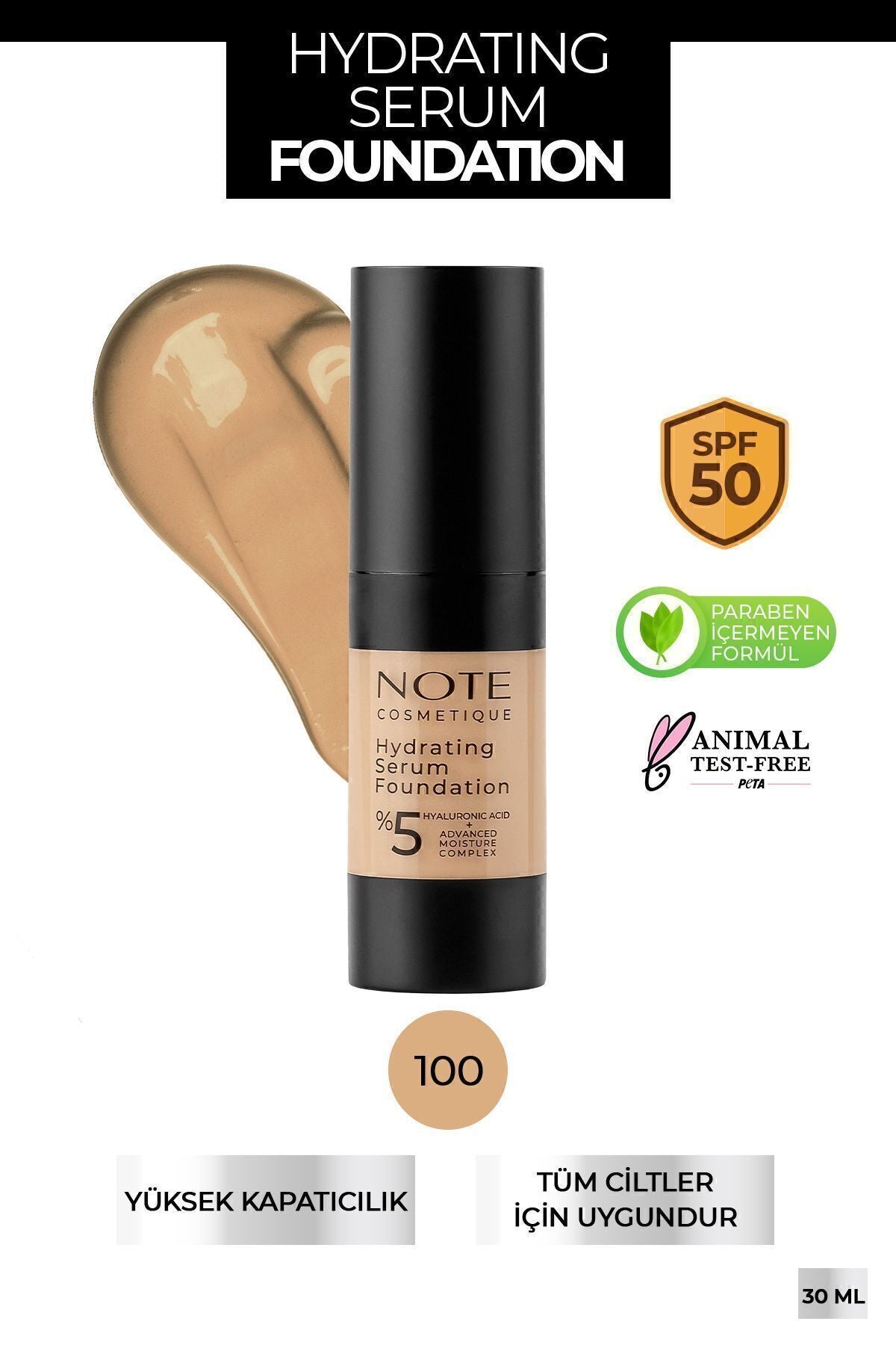 Hydrating Serum SPF 50 Moisturizer Effective Hyaluronic Acid Serum Foundation - 100