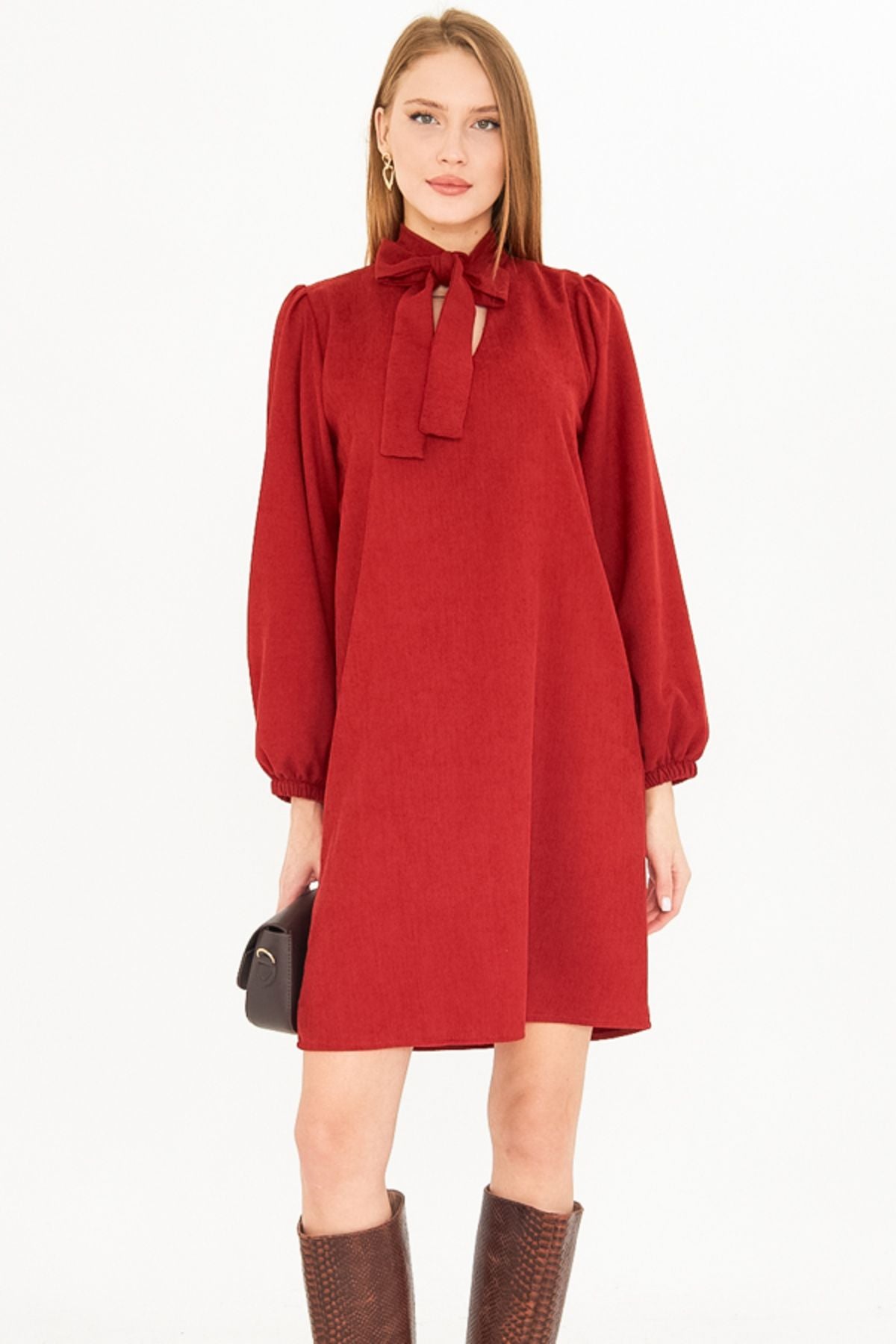 Female Tile collar connecting arms with rubber velvet dress ARM-25K001087