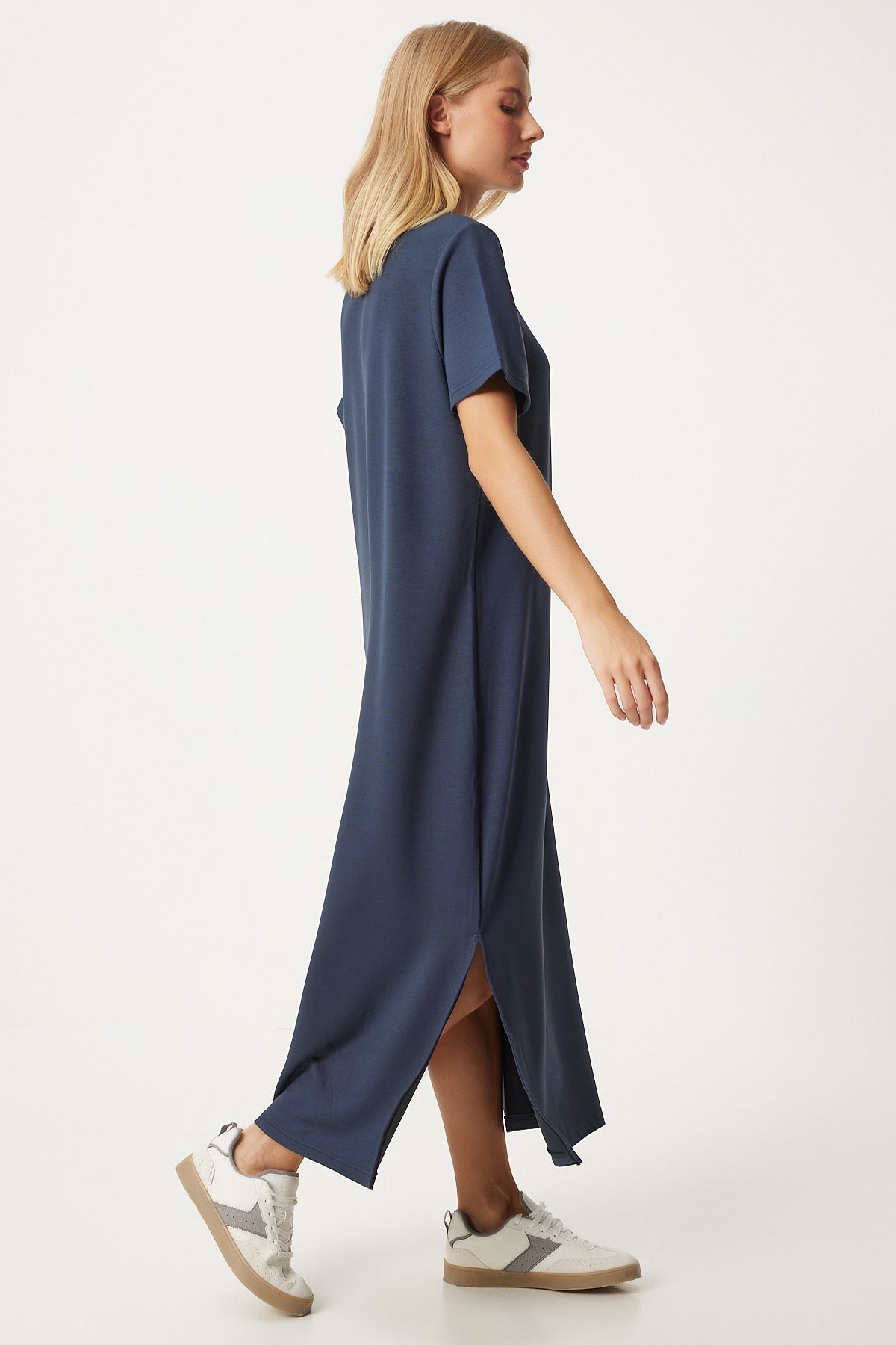 Woman smoked on the side slit summer long knitted dress hw00011