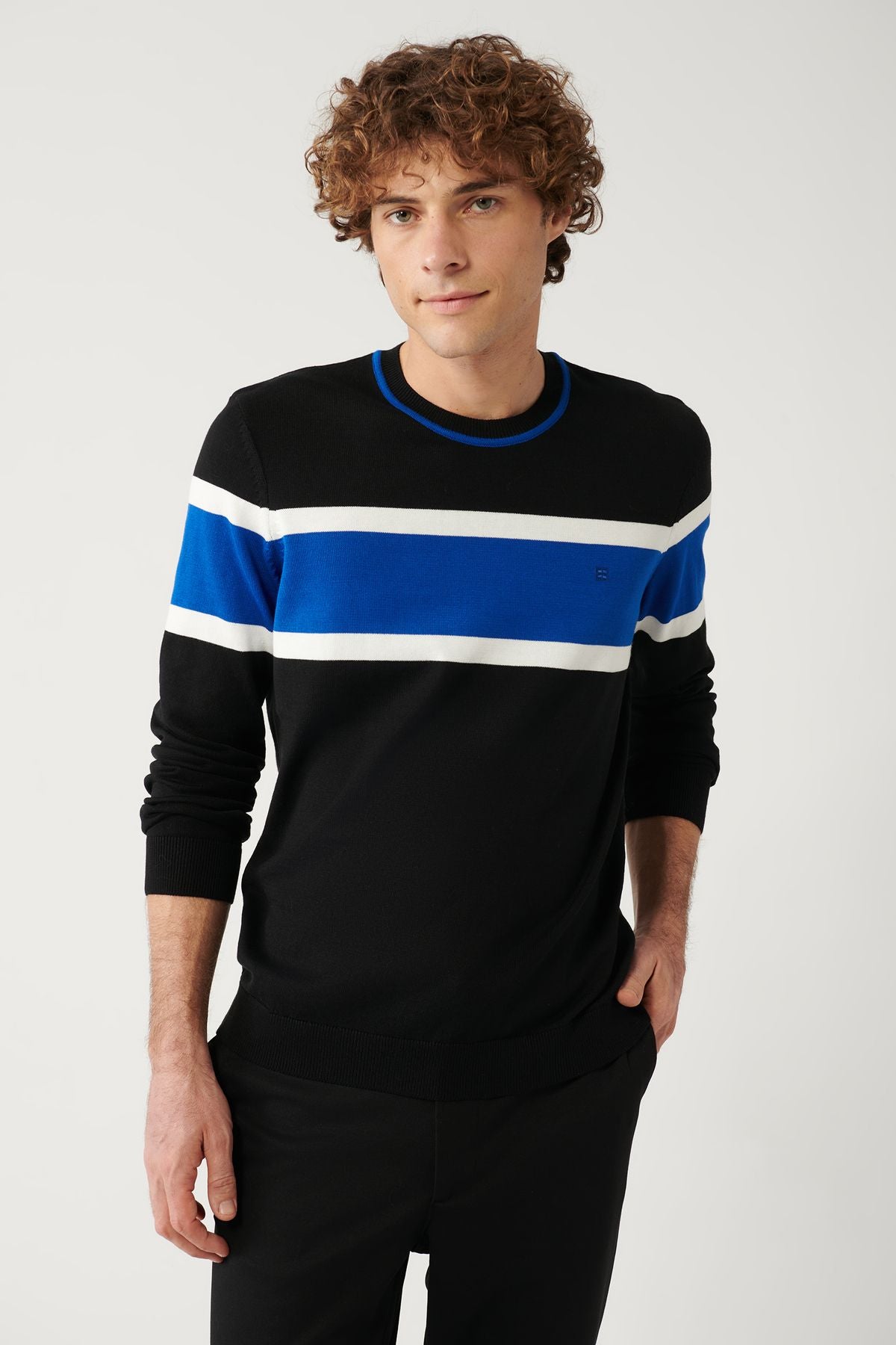 Men's black bike collar textured cotton knitwear sweater A32y5073