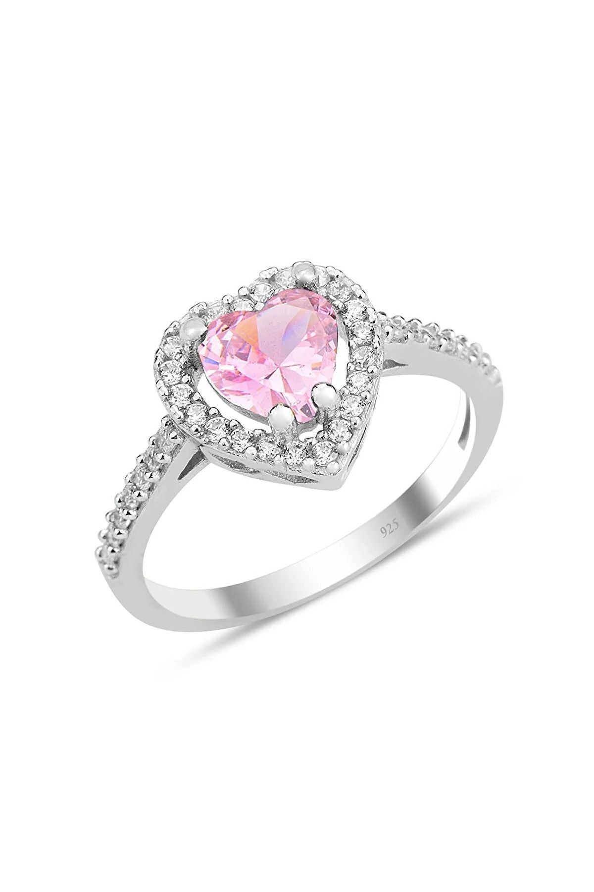 Diamond Monture Pink Stone Silver Plated Adjustable Women Ring