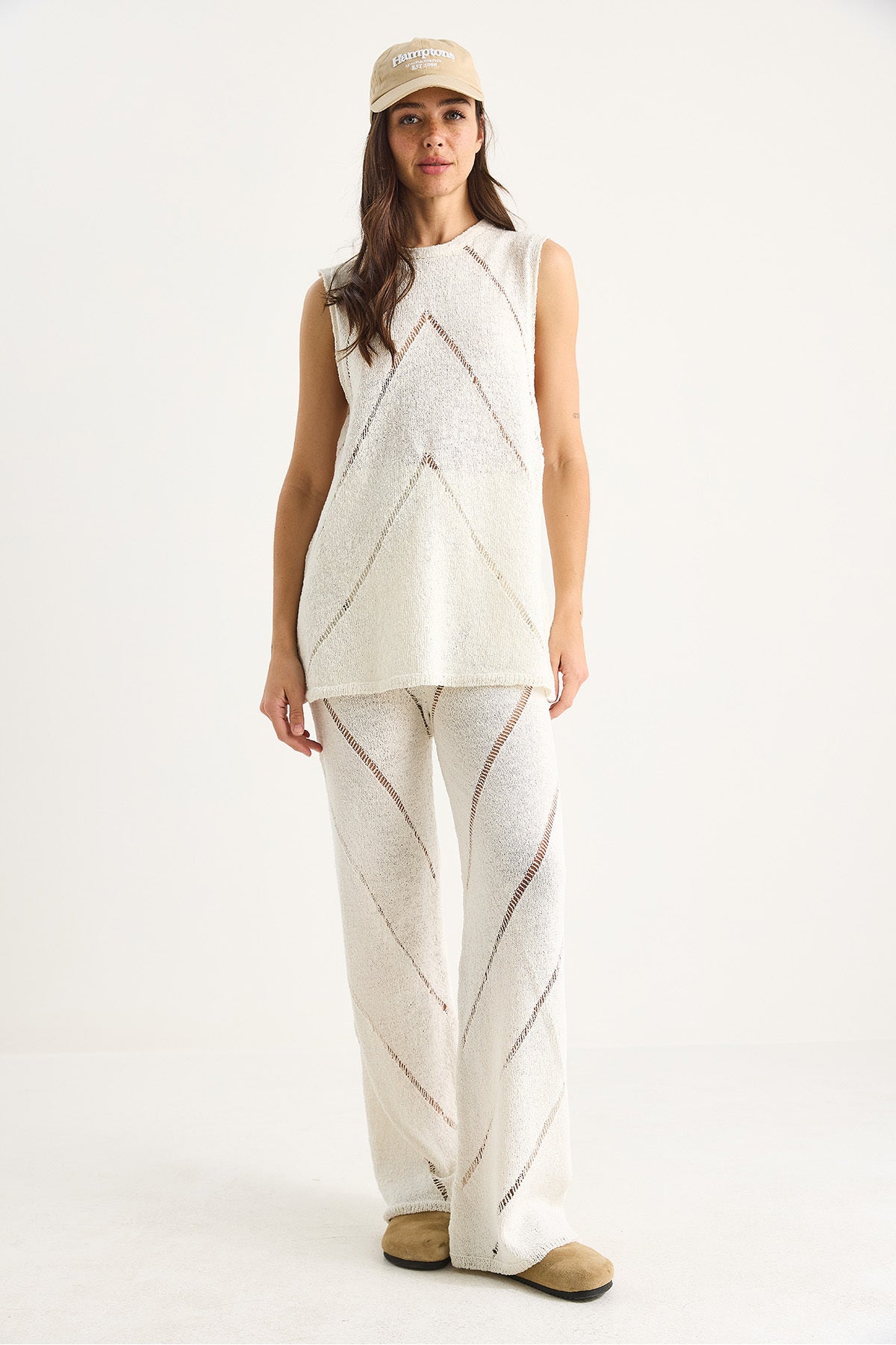 Women's Thick Strap Blouse with Loose Trousers Thin Summer Knitwear Bottom-Top Set 20251013