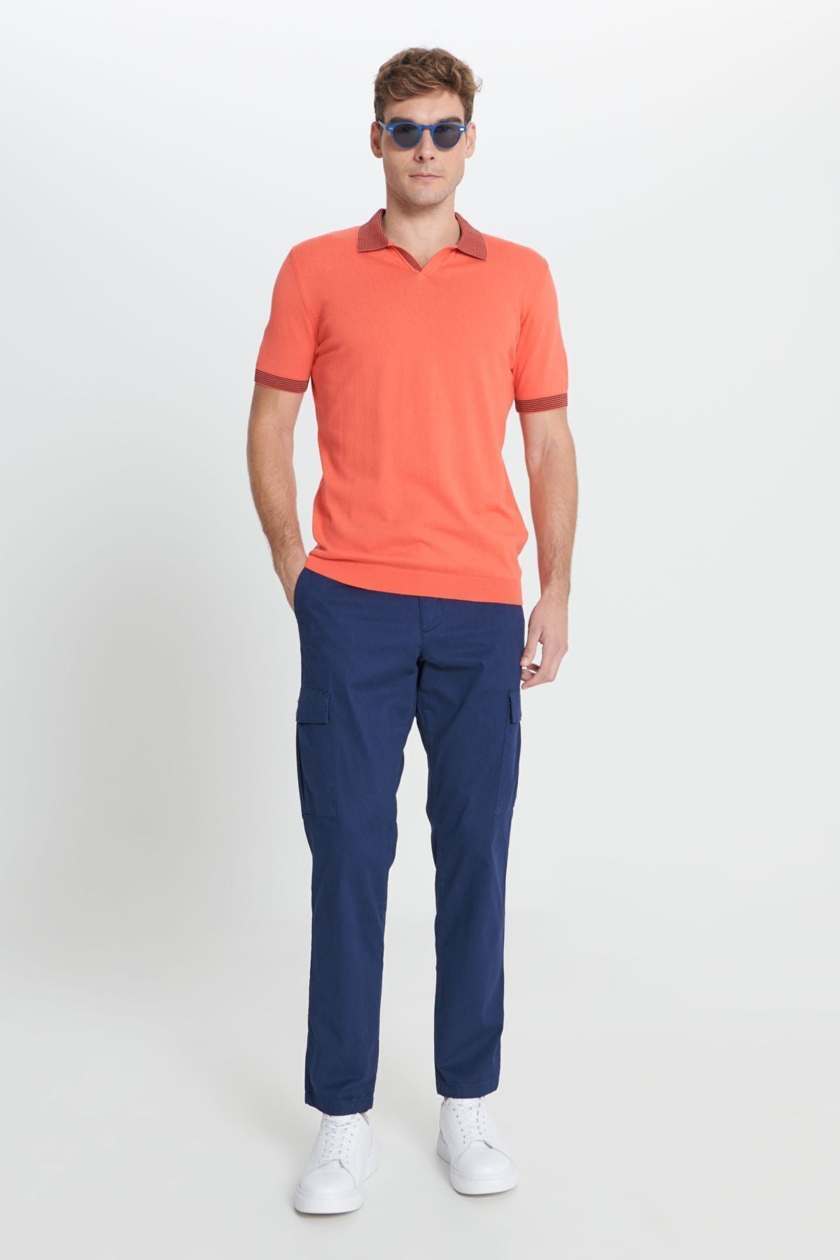 Male Coral Standard Fit Normal Cut Polo Yaka 100 %Cotton Knitwear T -shirt