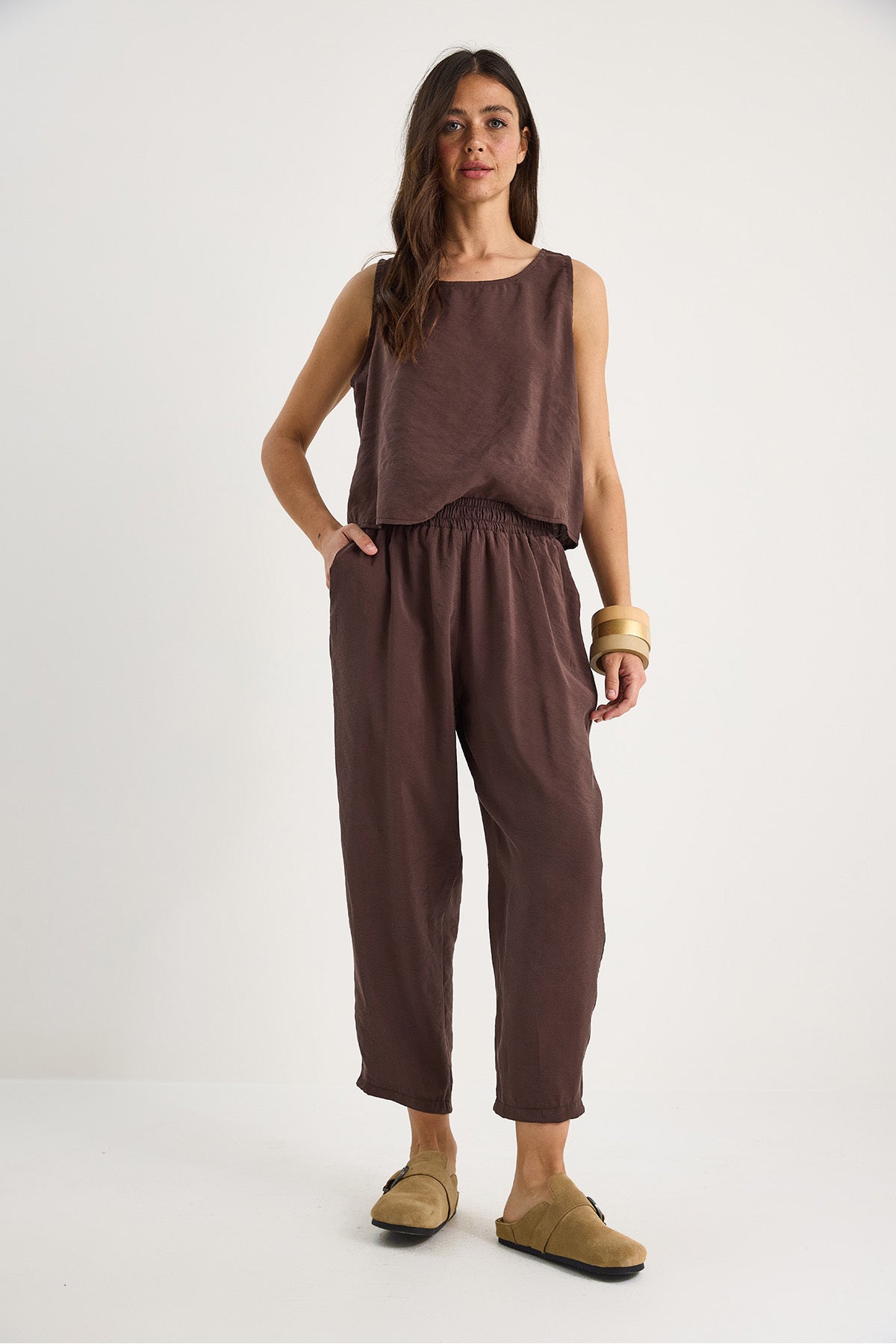 Women's Thick Strap Blouse with Elastic Waist Trousers Modal Suit 3089 60283231