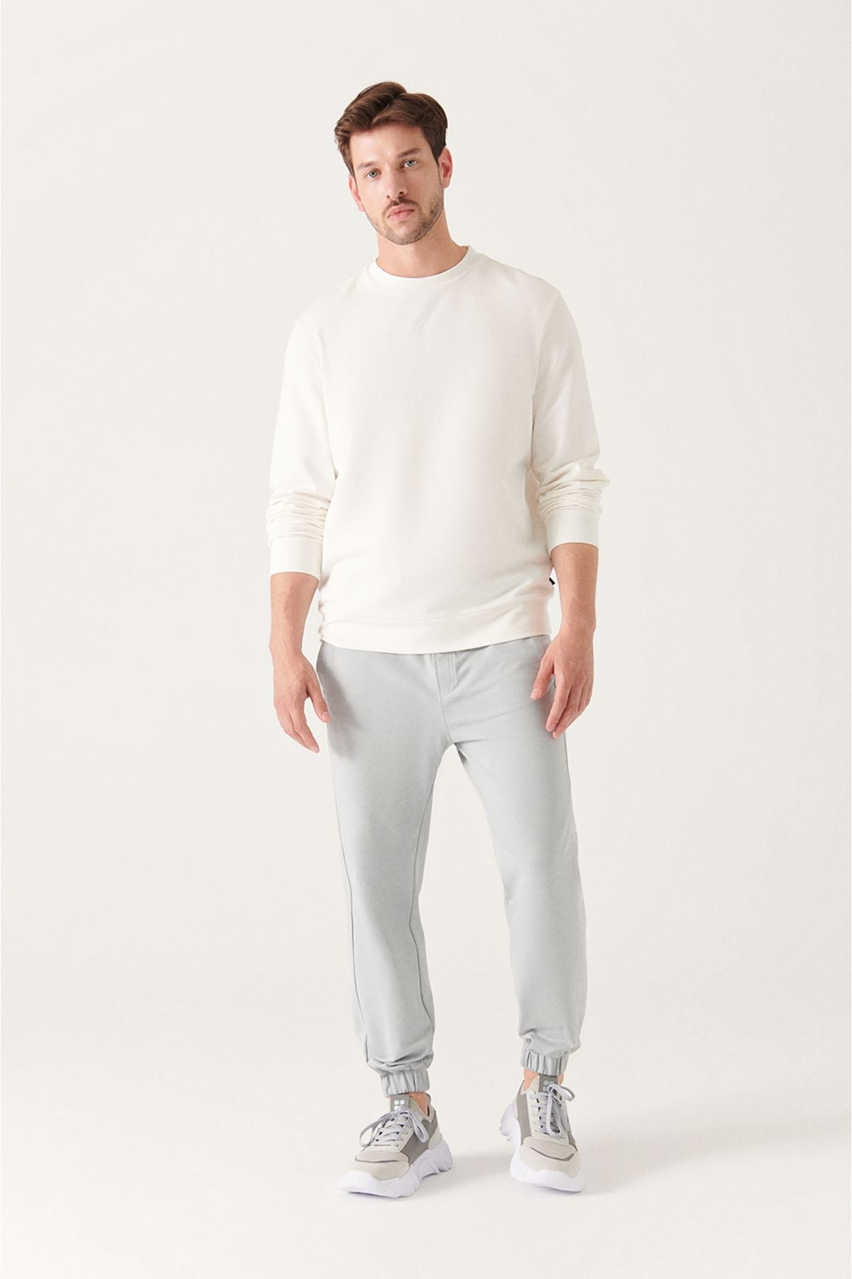 Men's Gray Waist Lacıklı Side Pocket Paçası 2 -IP Cotton Tracksuit Six E003403